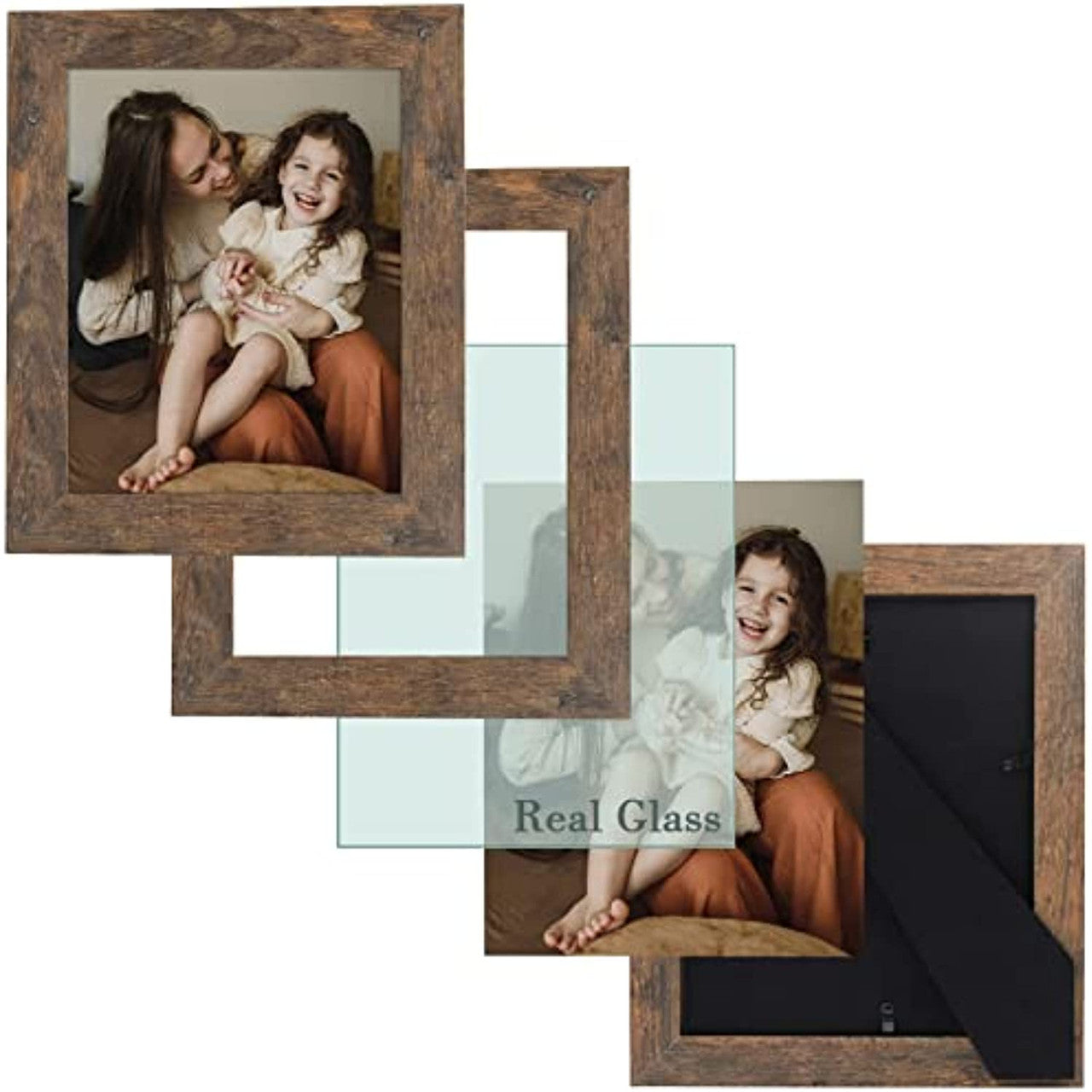 Frametory, 8x10 Photo Frame - Wood Grain Color, Wide Moulding Design - Wall Hanger, Back Turn Buttons, Easel Stand - Wall Display or Tabletop Display (16 Pack)