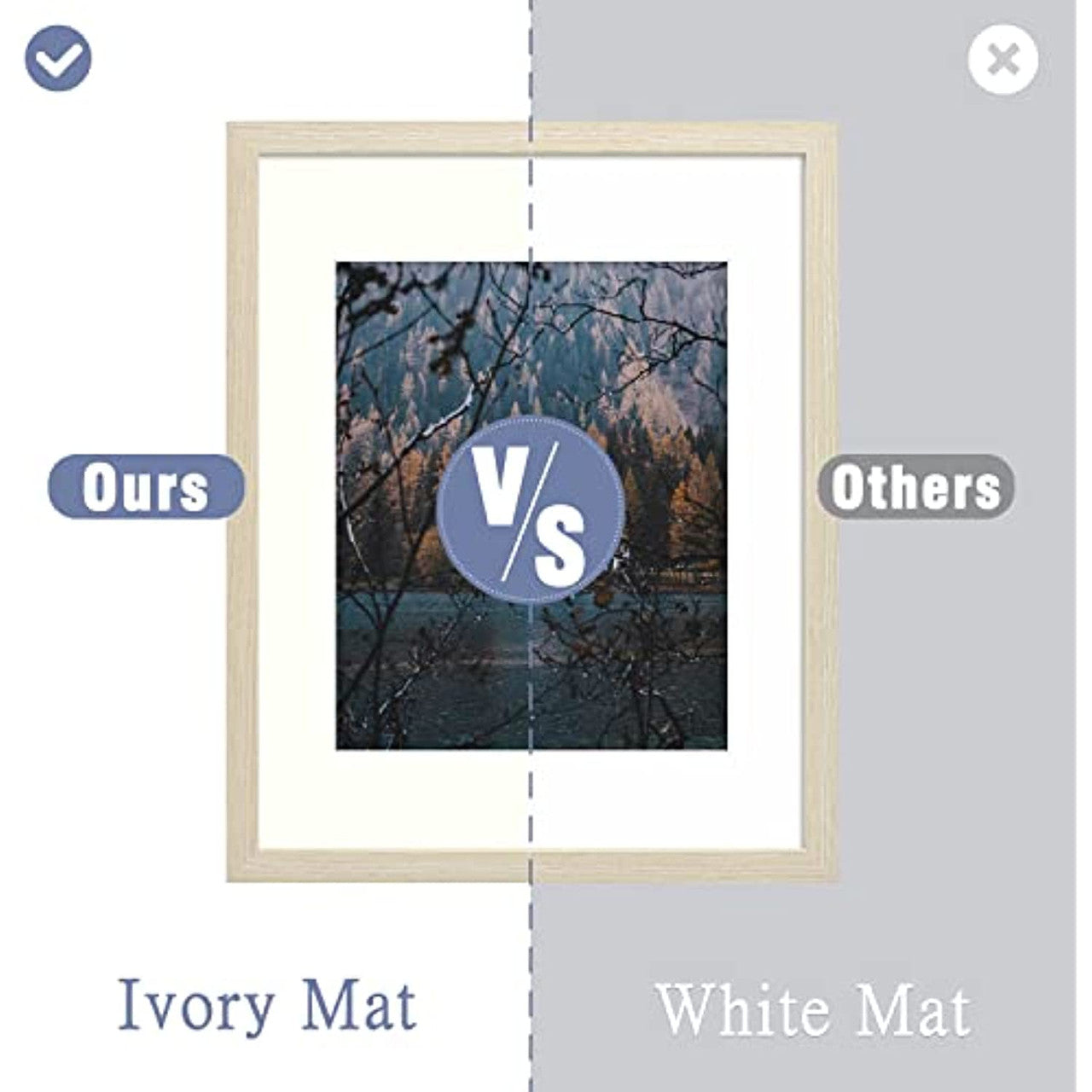 Frametory, 11x14 Frame for 8x10 Photo Smooth Wood Grain Finish Frame with Ivory Mat for Photo - Includes Sawtooth Hangers and Real Glass - Landscape/Portrait, Wall Display (8 Pack)