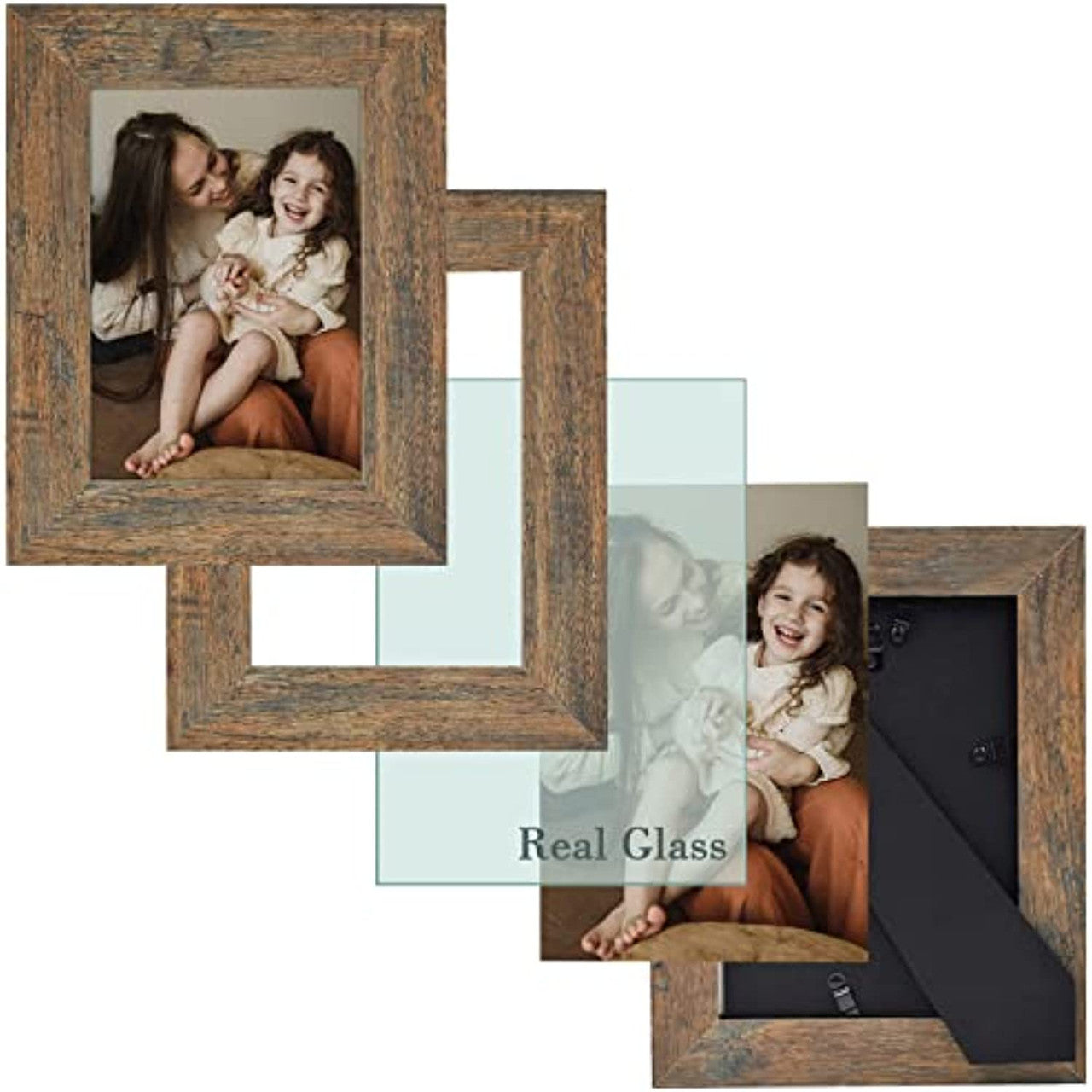 Frametory, 5x7 Photo Frame Wide Moulding Design - Wall Hanger, Back Turn Buttons, Easel Stand - Wall Display or Tabletop Display (20 Pack)