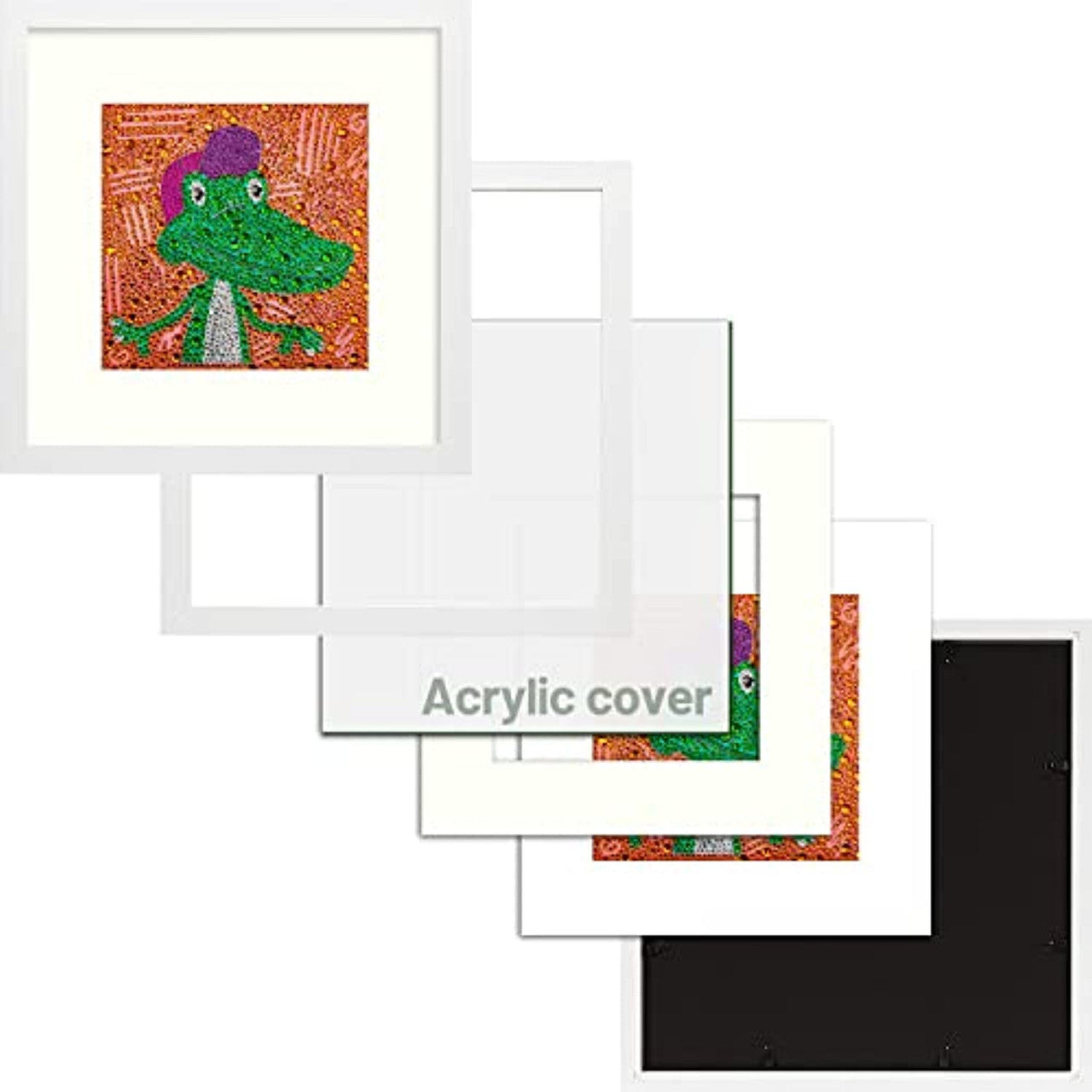 Frametory 12x12 White Picture Frame, Display Pictures 8x8 with Ivory Mat, Square Wall Frame for Print and Diamond Painting - Wide Molding-Plexiglass (9 Pack)