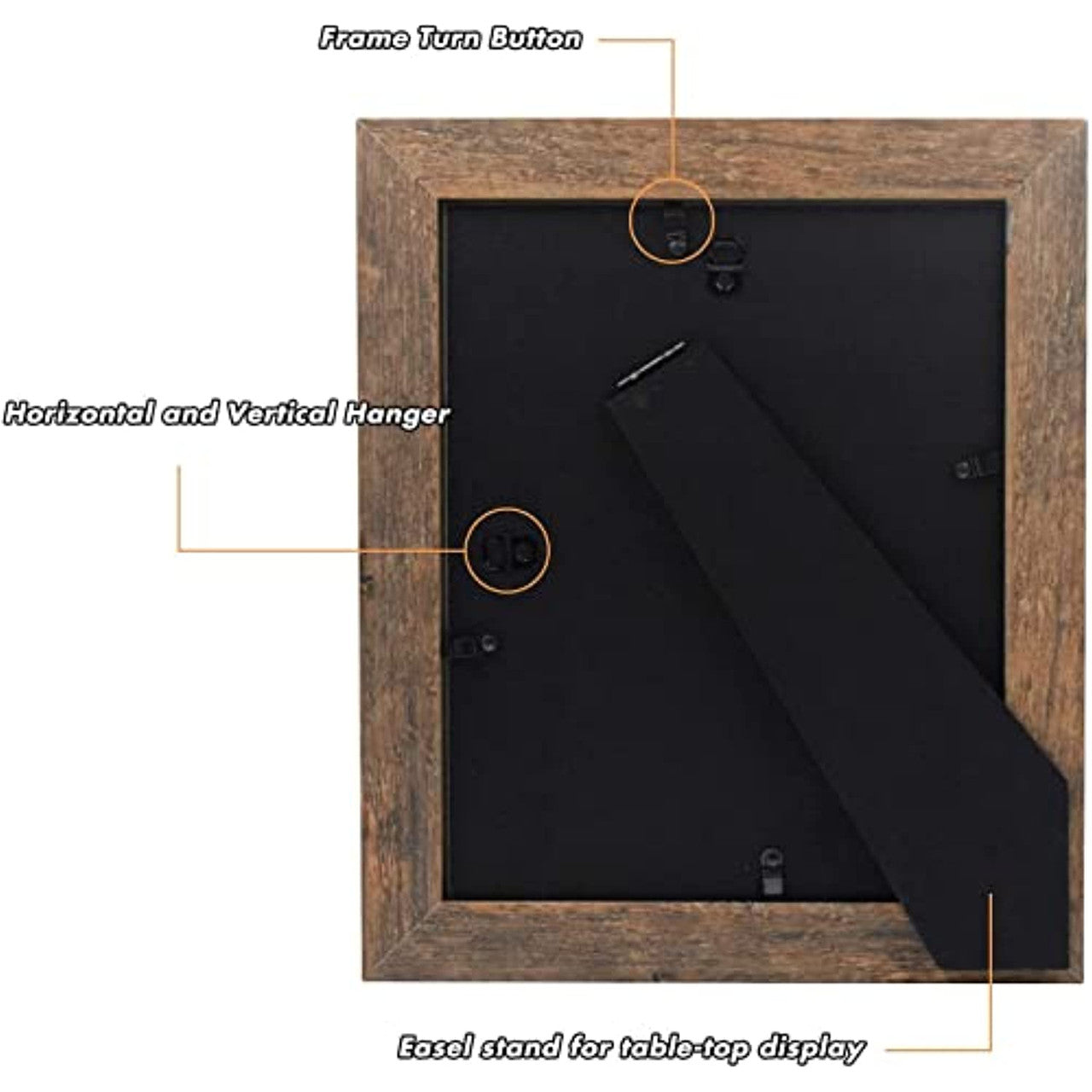 Frametory, 8x10 Photo Frame - Wood Grain Color, Wide Moulding Design - Wall Hanger, Back Turn Buttons, Easel Stand - Wall Display or Tabletop Display (16 Pack)