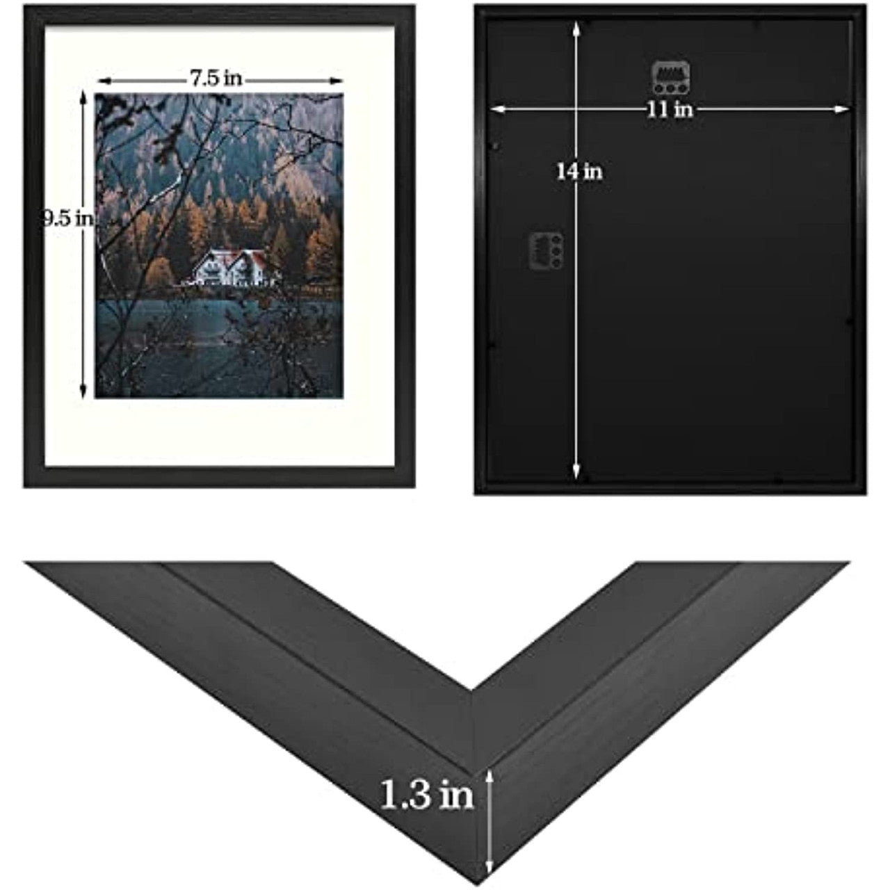 Frametory, Clearance 11x14 Frame for 8x10 Photo Smooth Wood Grain Finish Frame with Ivory Mat for Photo - Includes Sawtooth Hangers and Real Glass - Landscape/Portrait, Wall Display (8 Pack)