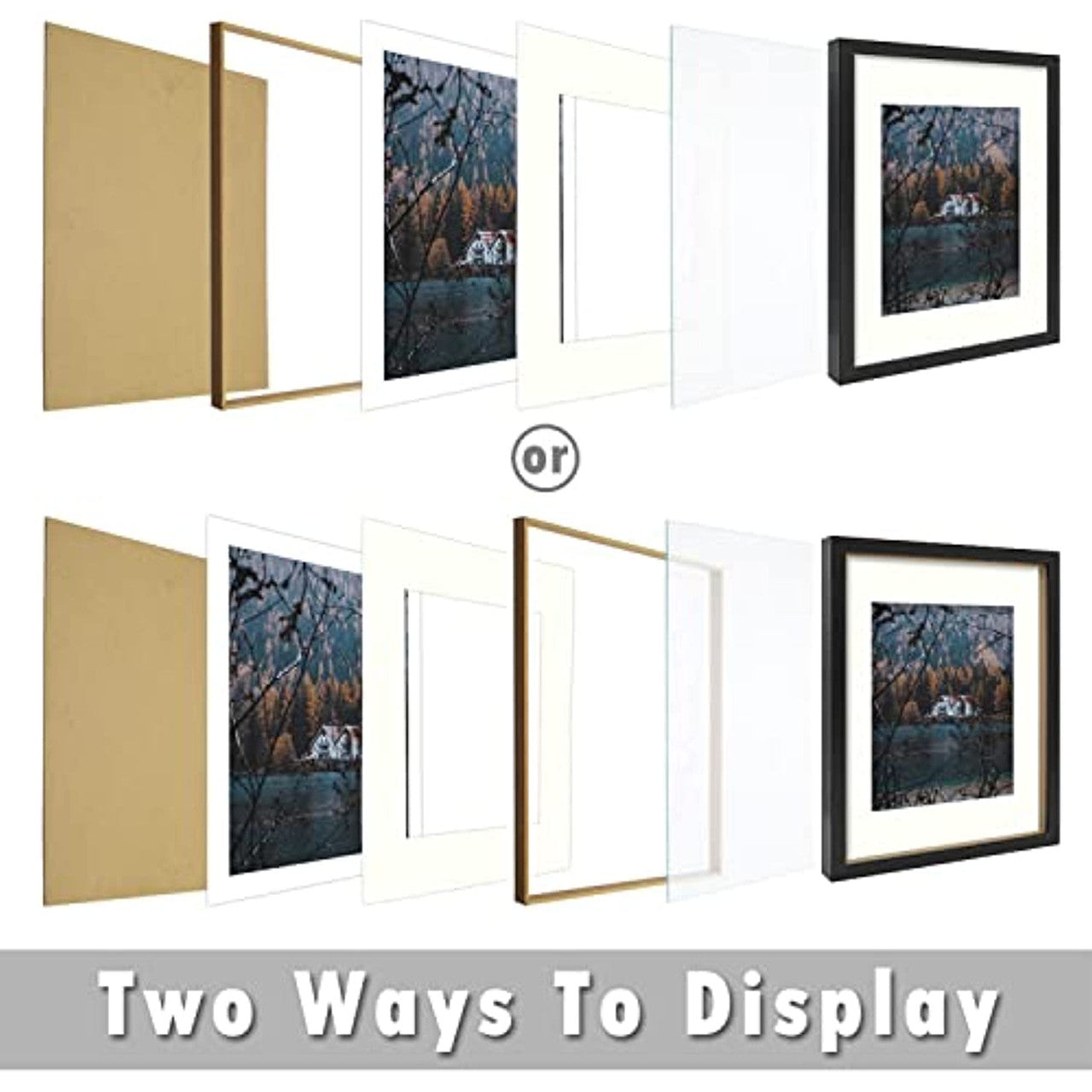 Frametory, Clearance 11x14 Frame for 8x10 Photo Smooth Wood Grain Finish Frame with Ivory Mat for Photo - Includes Sawtooth Hangers and Real Glass - Landscape/Portrait, Wall Display (8 Pack)