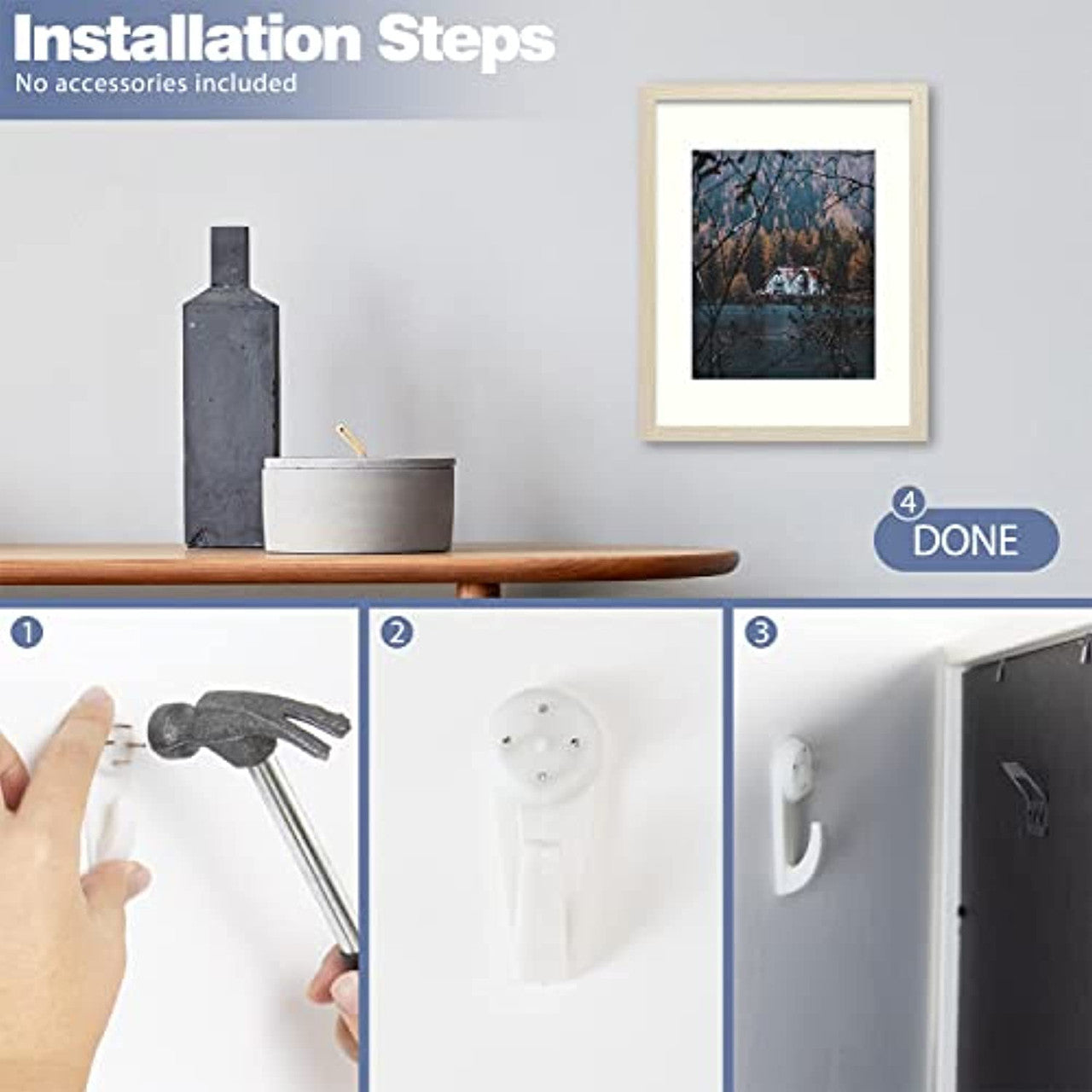 Frametory, 11x14 Frame for 8x10 Photo Smooth Wood Grain Finish Frame with Ivory Mat for Photo - Includes Sawtooth Hangers and Real Glass - Landscape/Portrait, Wall Display (8 Pack)