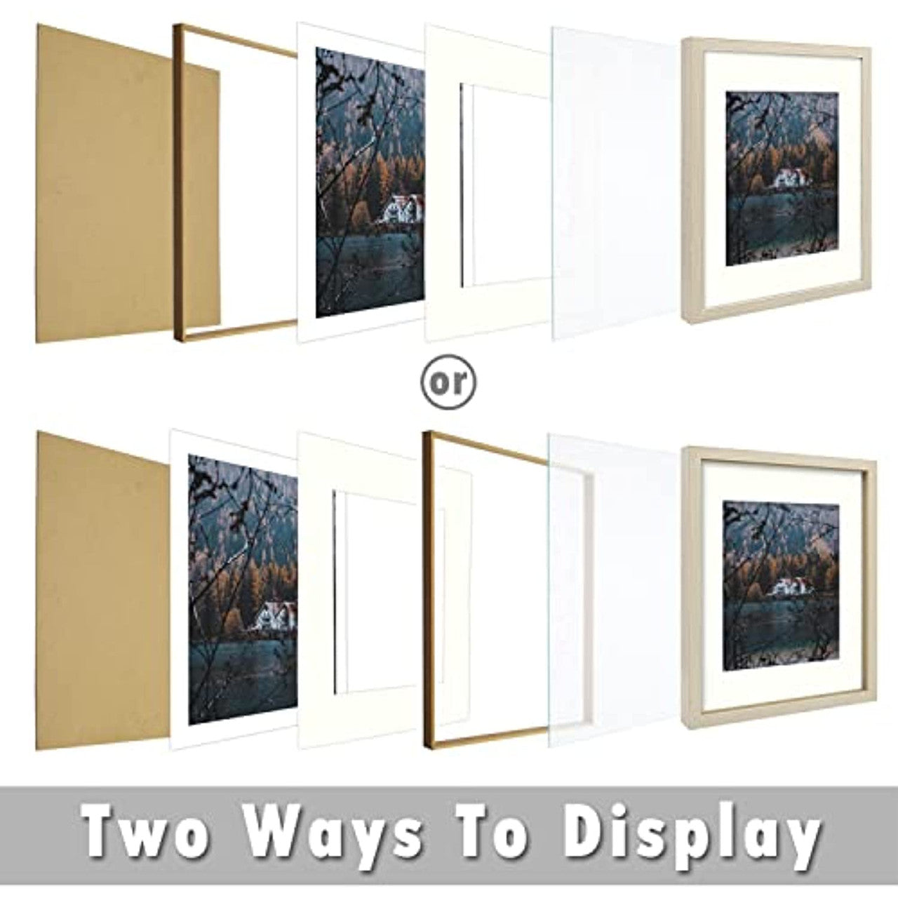 Frametory, 11x14 Frame for 8x10 Photo Smooth Wood Grain Finish Frame with Ivory Mat for Photo - Includes Sawtooth Hangers and Real Glass - Landscape/Portrait, Wall Display (8 Pack)