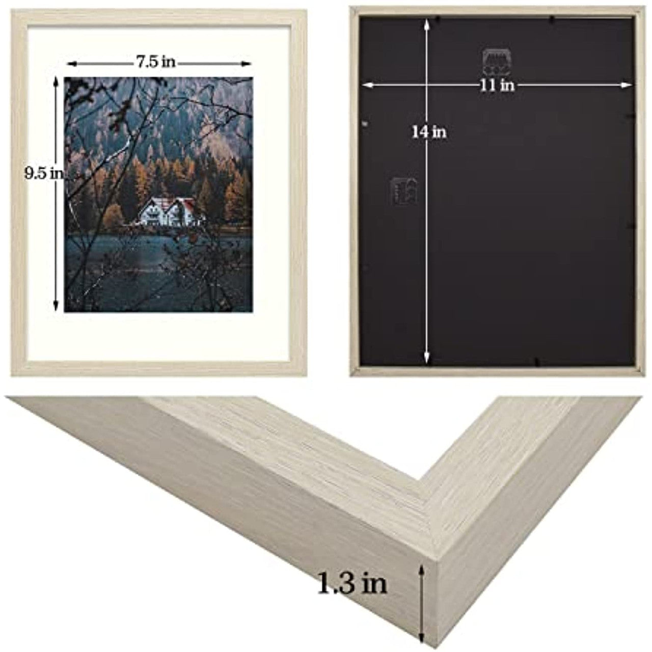 Frametory, 11x14 Frame for 8x10 Photo Smooth Wood Grain Finish Frame with Ivory Mat for Photo - Includes Sawtooth Hangers and Real Glass - Landscape/Portrait, Wall Display (8 Pack)