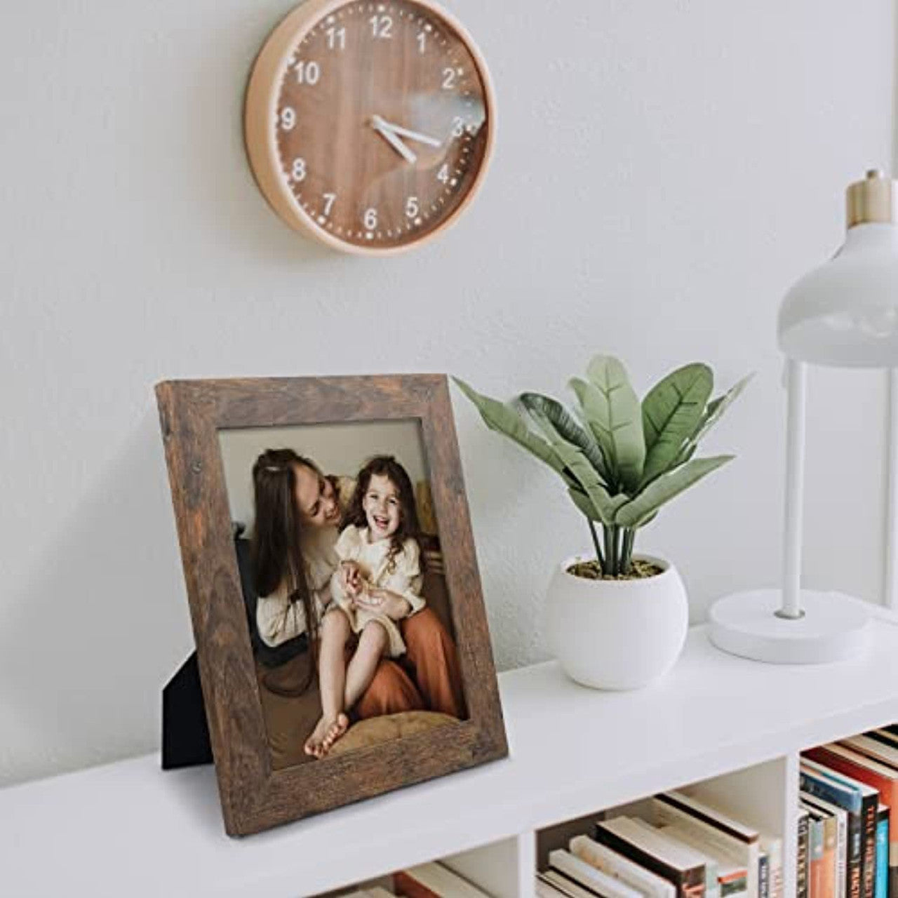 Frametory, 8x10 Photo Frame - Wood Grain Color, Wide Moulding Design - Wall Hanger, Back Turn Buttons, Easel Stand - Wall Display or Tabletop Display (16 Pack)