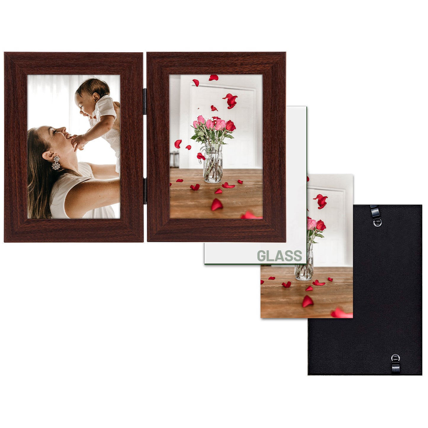 Frametory 4x6 Double Picture Frames Displays Two Pictures, Side by Side Desk Frame Folding Frame Collage Stands Vertically, Real Glass Front (10 Pack)