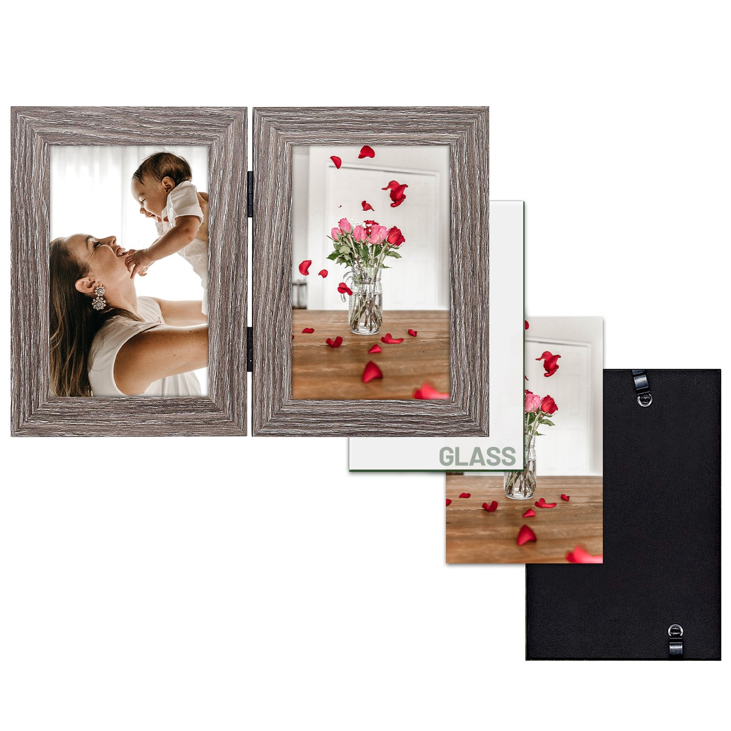 Frametory 4x6 Double Picture Frames Displays Two Pictures, Side by Side Desk Frame Folding Frame Collage Stands Vertically, Real Glass Front (10 Pack)