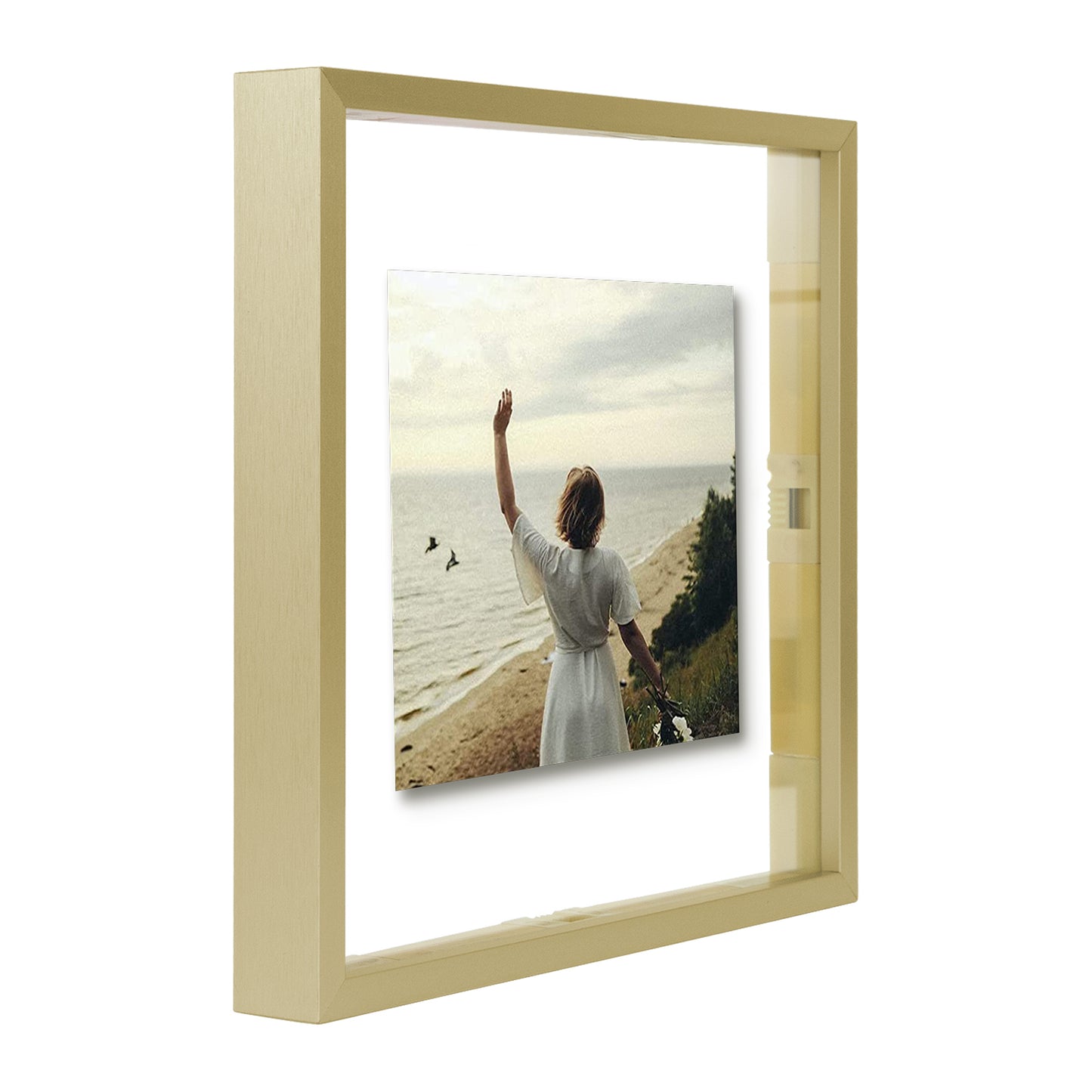 Frametory, Floating Picture Frame 8x8 -Metal Photo Frame - Real Glass - for Wall Mount or Tabletop Displays (12 Pack)