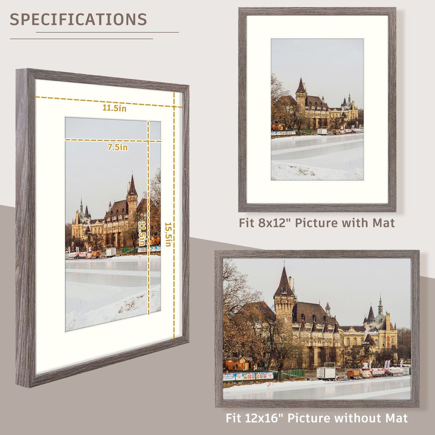 BOGO 12x16 Picture Frame for 8x12 Photo with Ivory Mat and Real Glass (8 Pack)