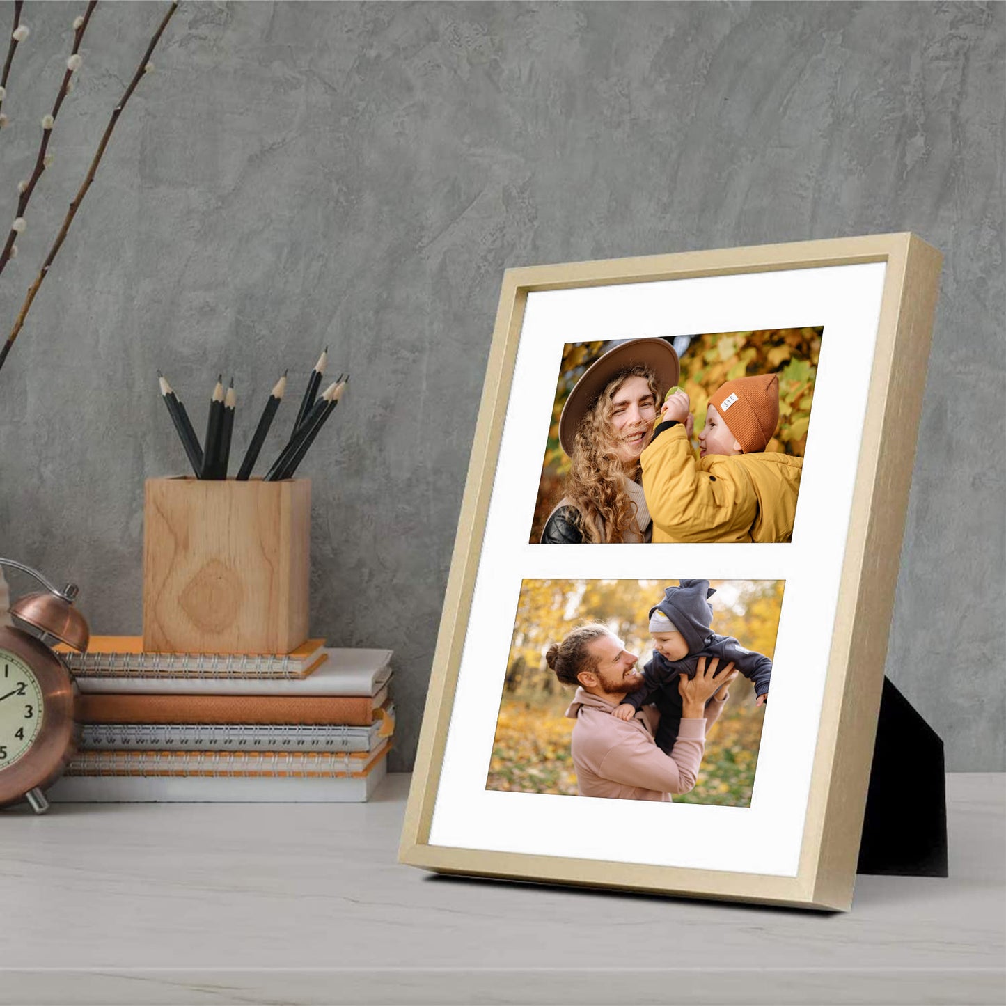 8x10 Gold Metal Picture Frame for Two 4x6 Photos with White Mat (12 Pack)