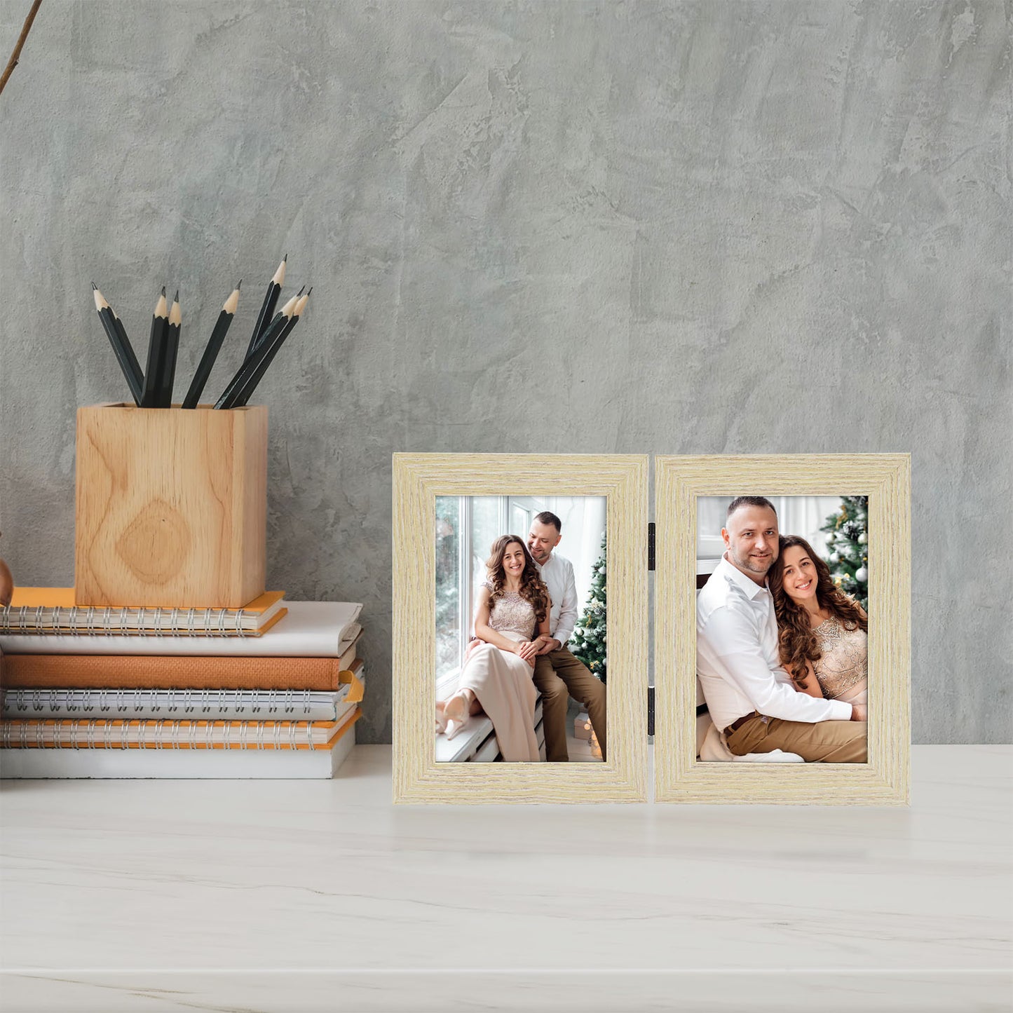 Frametory 4x6 Double Picture Frames Displays Two Pictures, Side by Side Desk Frame Folding Frame Collage Stands Vertically, Real Glass Front (10 Pack)