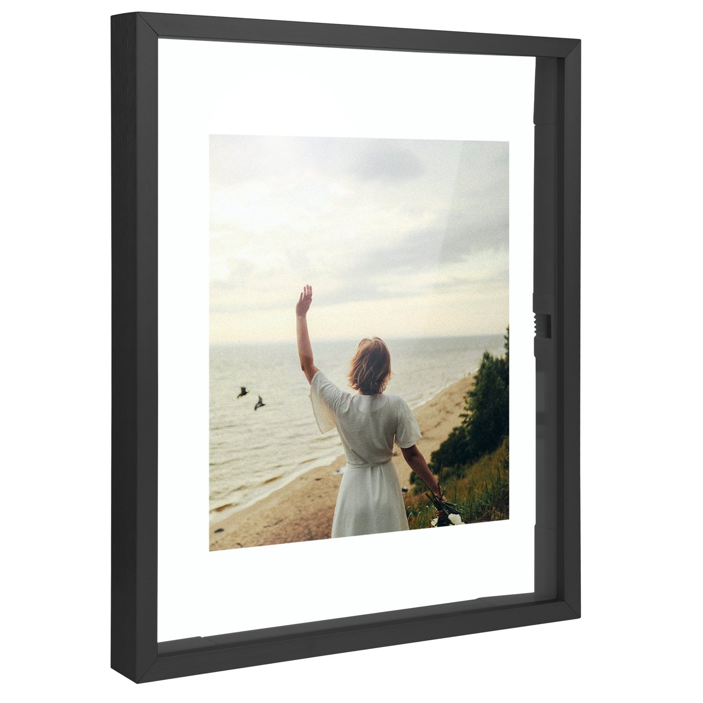 Frametory, Floating Picture Frame 8x10 -Metal Photo Frame - Real Glass - for Wall Mount or Tabletop Displays (12 Pack)
