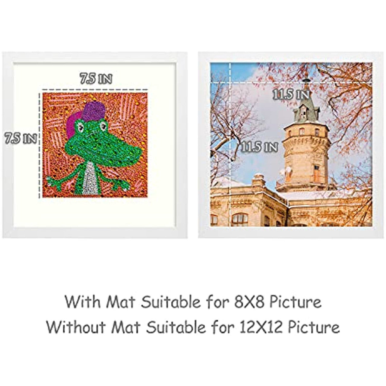 Frametory 12x12 White Picture Frame, Display Pictures 8x8 with Ivory Mat, Square Wall Frame for Print and Diamond Painting - Wide Molding-Plexiglass (9 Pack)