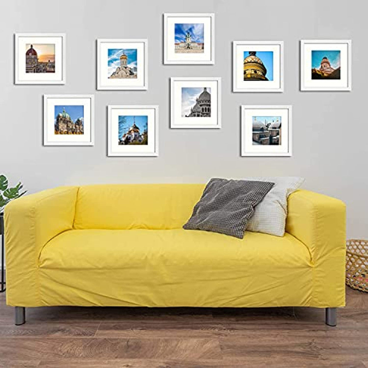 Frametory, Clearance 12x12 White Picture Frame with 8x8 Mat, Gallery Photo Frame Real Glass Square Frame for Wall Decor - Horizontal/Vertical (9 Pack)