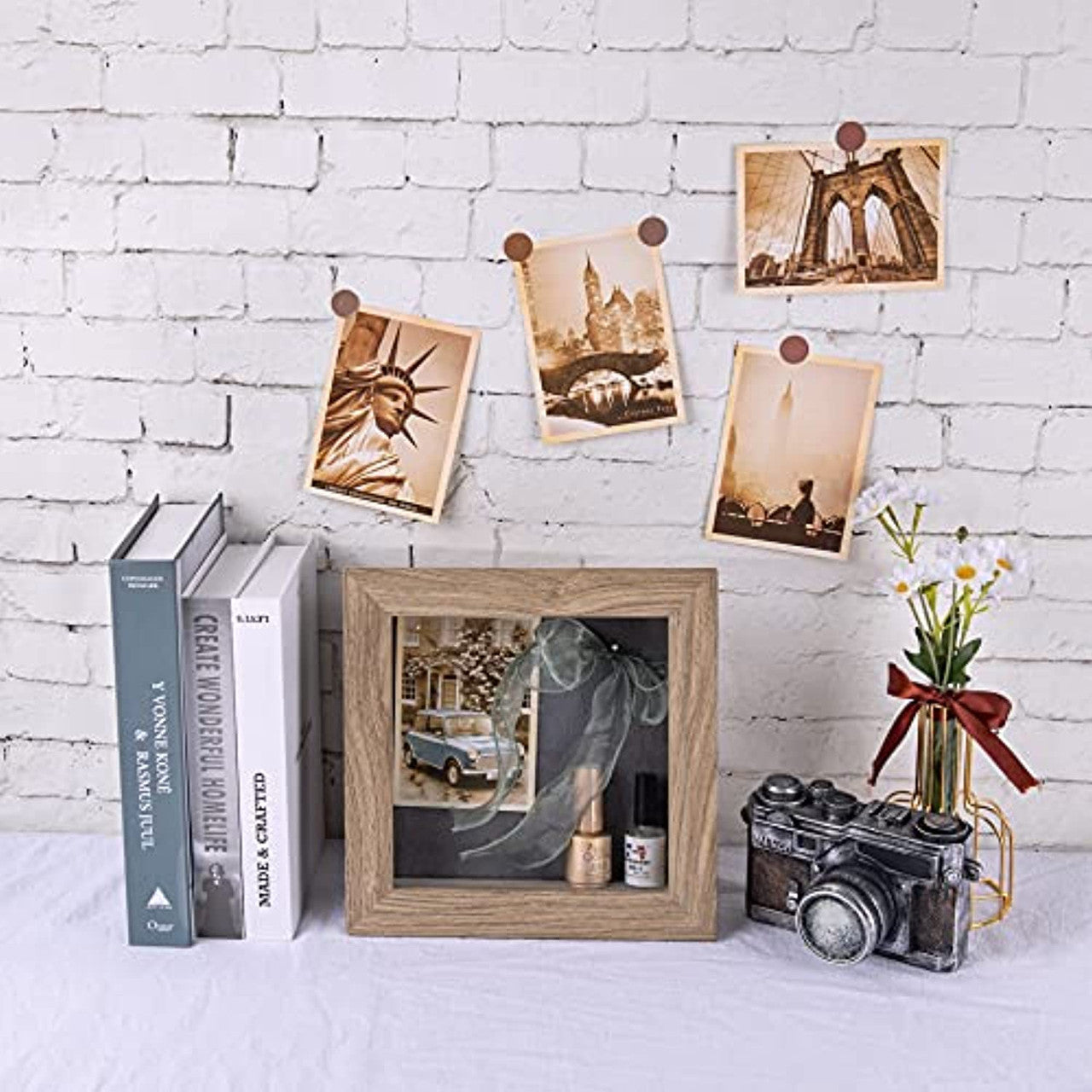 Frametory, 8x8 Shadow Box Frame - Front Opening - 2 inch Depth Display Box for Wall and Tabletop Display- Memory Box, 6 Pins Included (4 Pack)