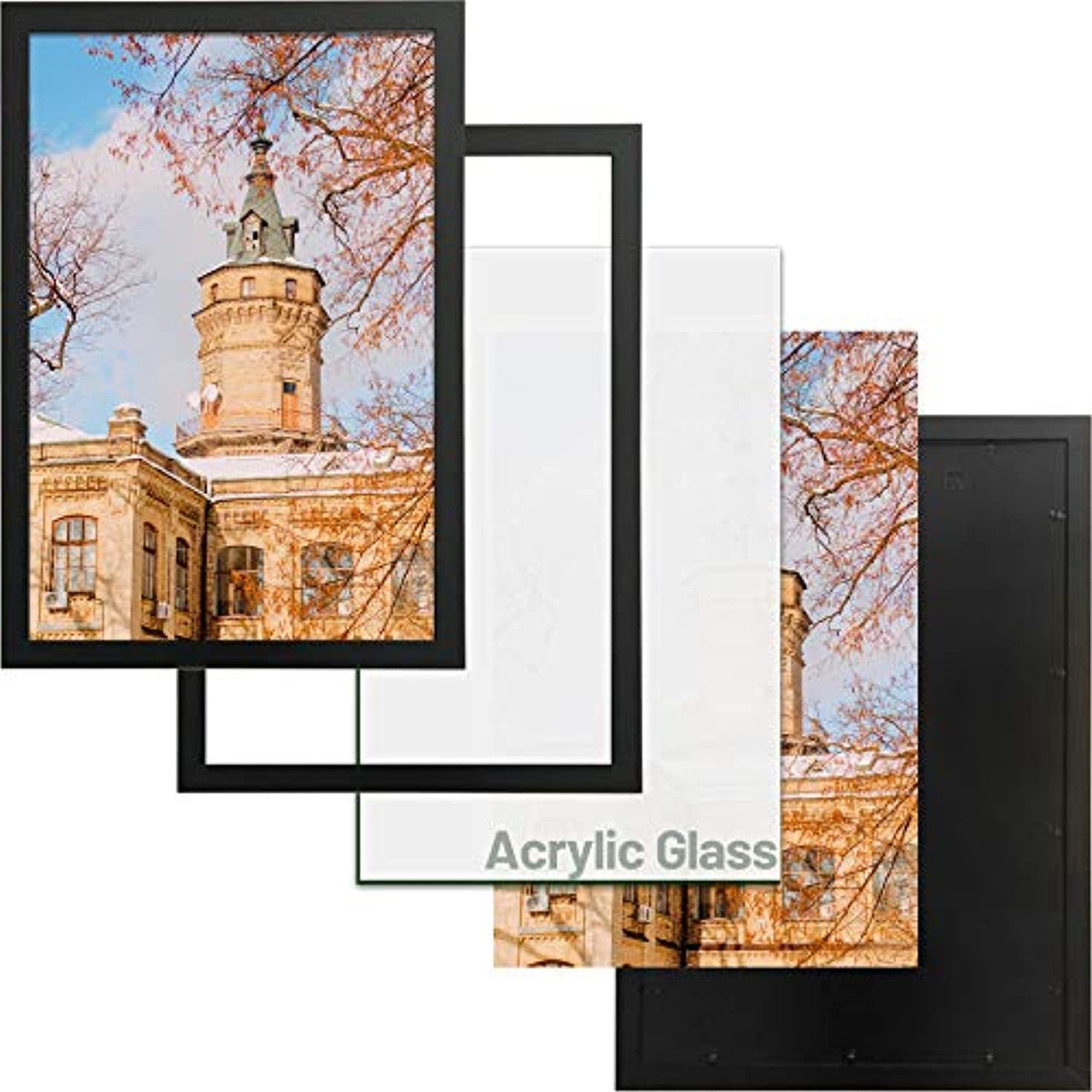 Frametory, 24x36 Poster Frame for Prints & Photos with Acrylics Glass Black (4 Pack)