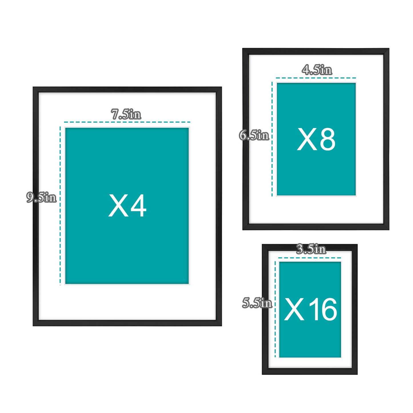Aluminum Picture Frames Four 11x14, Eight 8x10, and Sixteen 5x7 inch Photos for Home Decoration (28 Pack)