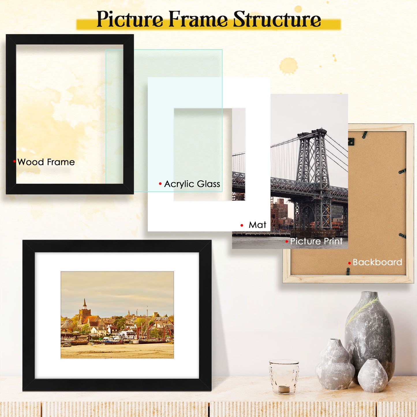 11x14 Wood Picture Frame fits 8x10 Photo Black (10 Pack)