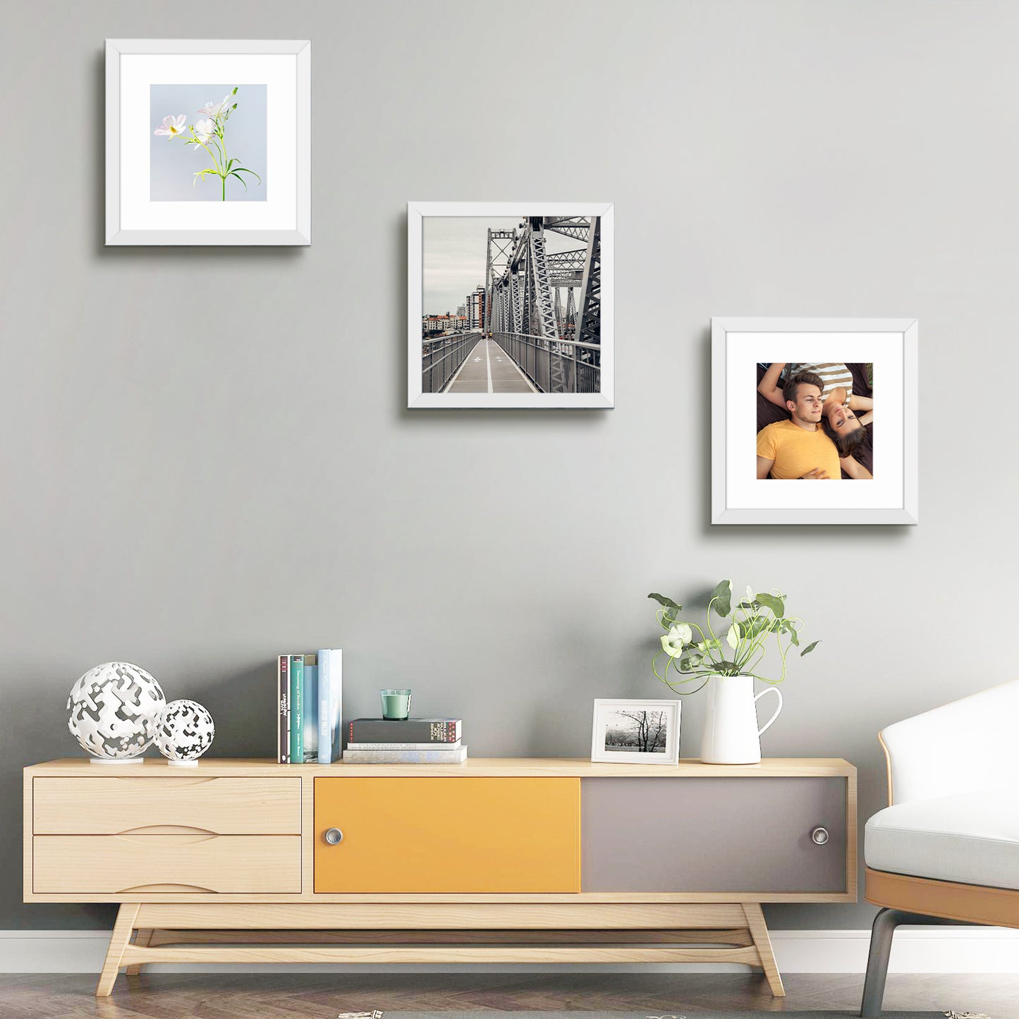 12x12 White Wood Picture Frame for 8x8 Photo with White Mat (9 Pack)