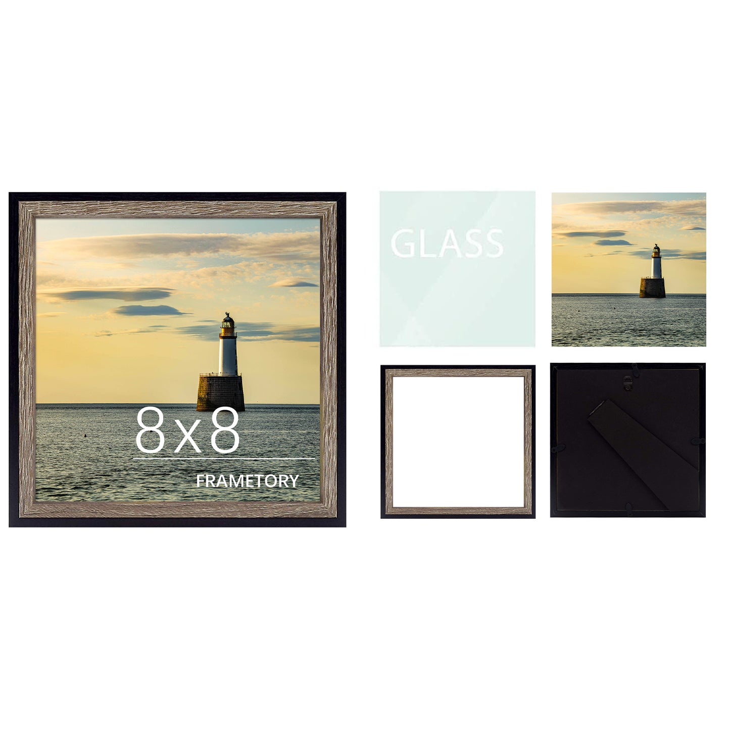 Frametory, Clearance 8x8 Picture Frame Deep Split Molding Easel Stand for Table/Desk Display Layered Look Design Landscapes, Portraits, Artworks (12 Pack)