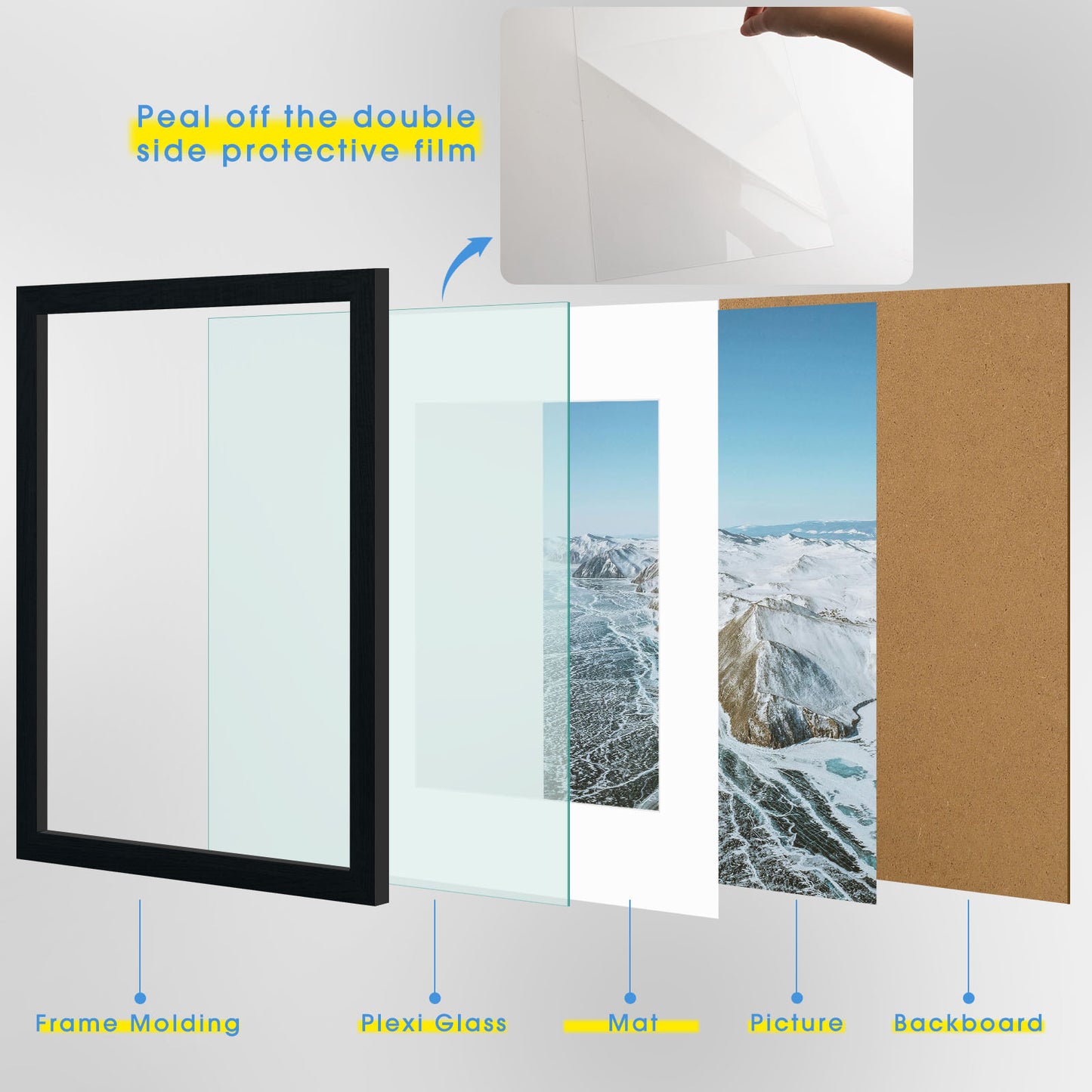 12x16 Black Picture Frame for 8.5x11 Photo with White Mat (8 Pack)