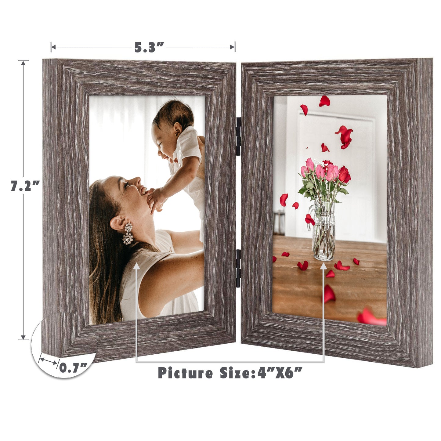 Frametory 4x6 Double Picture Frames Displays Two Pictures, Side by Side Desk Frame Folding Frame Collage Stands Vertically, Real Glass Front (10 Pack)