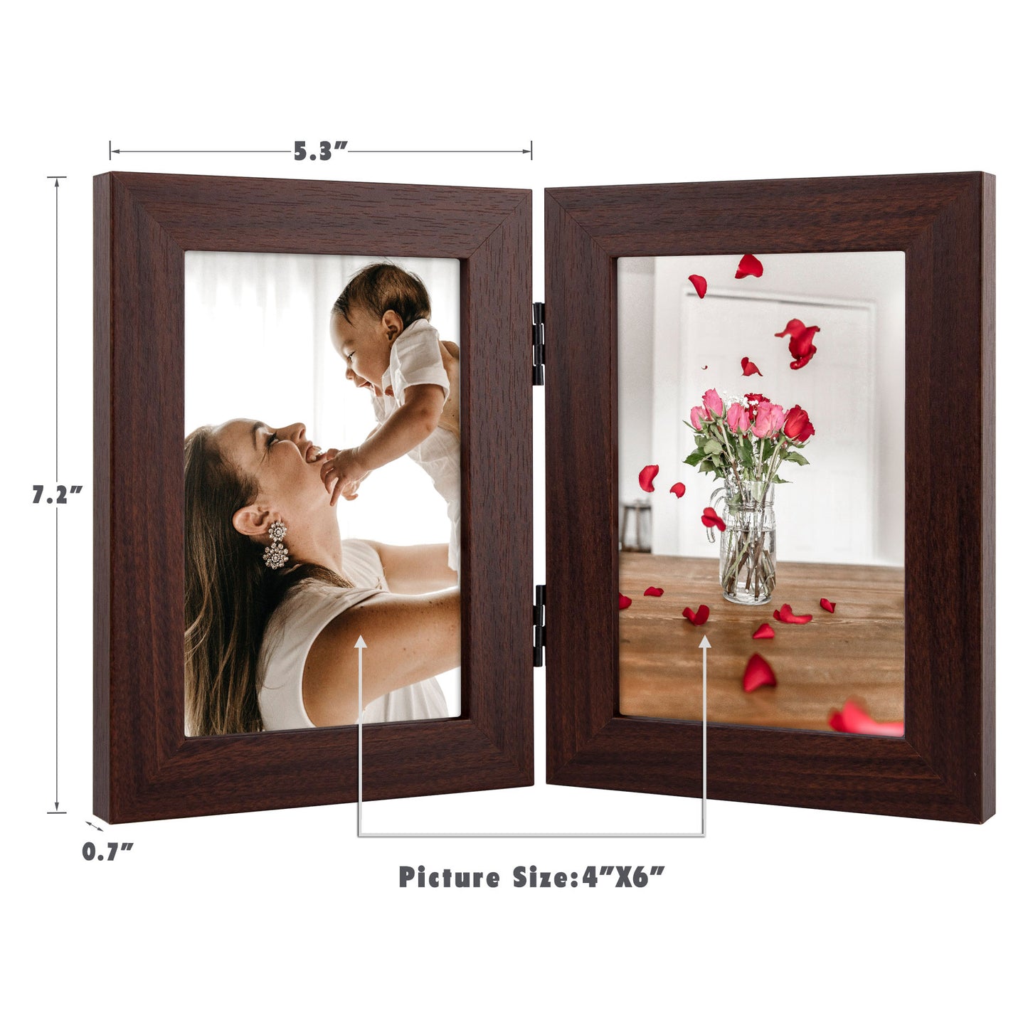 Frametory 4x6 Double Picture Frames Displays Two Pictures, Side by Side Desk Frame Folding Frame Collage Stands Vertically, Real Glass Front (10 Pack)