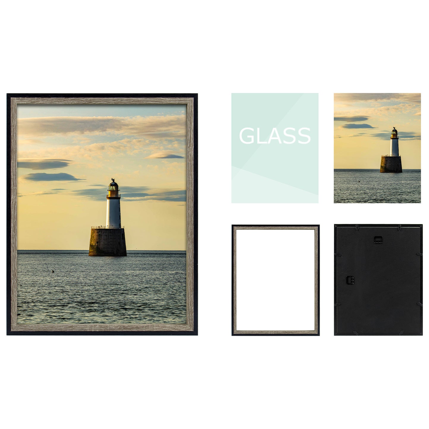 Frametory, 11x14 Black/Grey Picture Frame Deep Split Color Molding - Sawtooth Hanger for Wall Display - Vertical or Horizontal Display - Layered Look Design - Artwork, Prints (8 Pack)