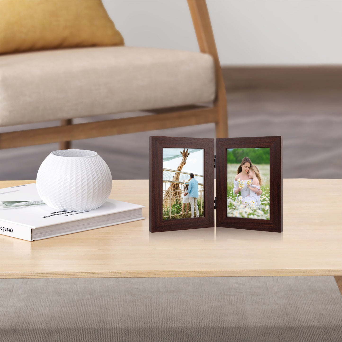 Frametory 5x7 Hinged Picture Frame Displays 2 Photos, Double Frame with Glass, Side by Side Stands Vertically on Tabletop (10 Pack)