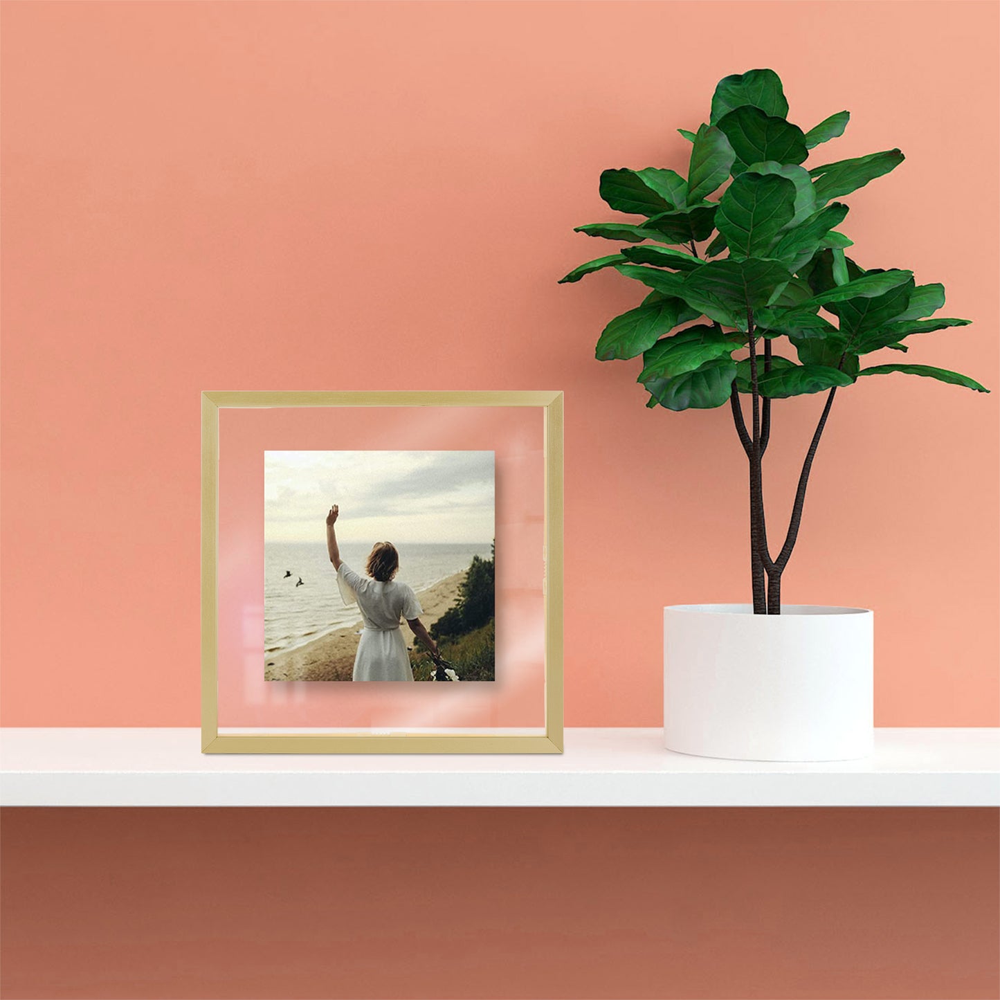 Frametory, Floating Picture Frame 8x8 -Metal Photo Frame - Real Glass - for Wall Mount or Tabletop Displays (12 Pack)