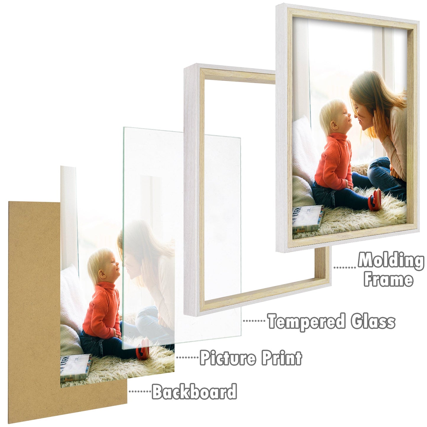 BOGO 11x14 White/Natural Picture Frame with Real Glass (12 Pack)