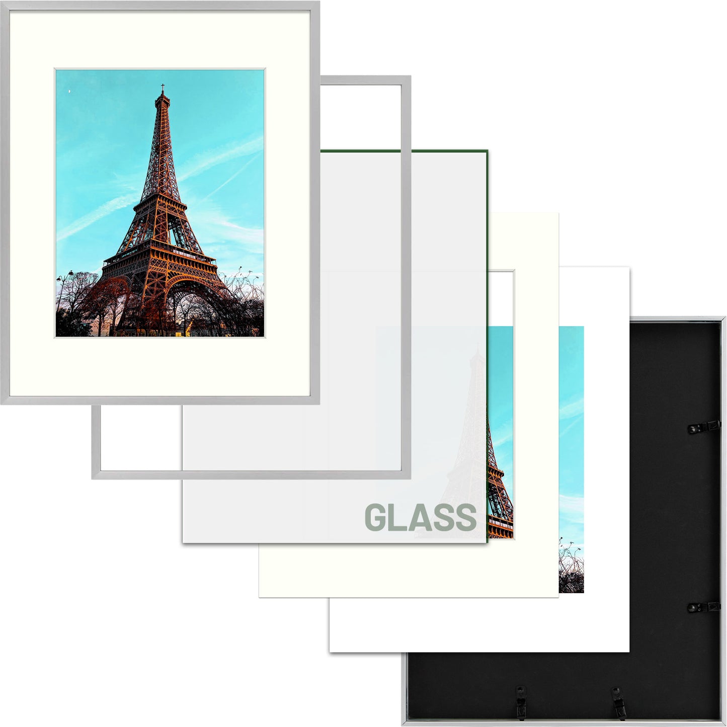 Frametory, 11x14 Silver Aluminum Frame with Ivory Mat for 8x10 Pictures/Photos - Wall Mounting, Real Glass, Swivel Back Tabs, Sawtooth Hanger, Portrait/Landscape Display Metal Collection (6 Pack)