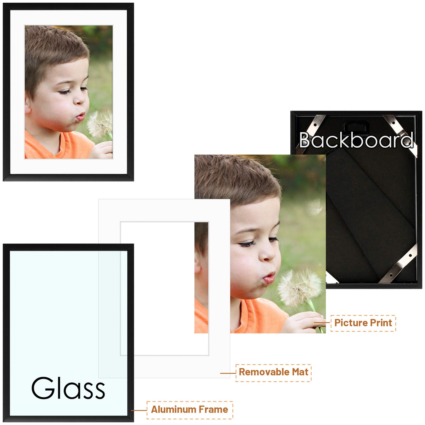 Black Aluminum Picture Frame with White Mat for 4x6 Photos - Easel Stand, Sawtooth Hangers - Great for Events, Offices, Homes (24 Pack)