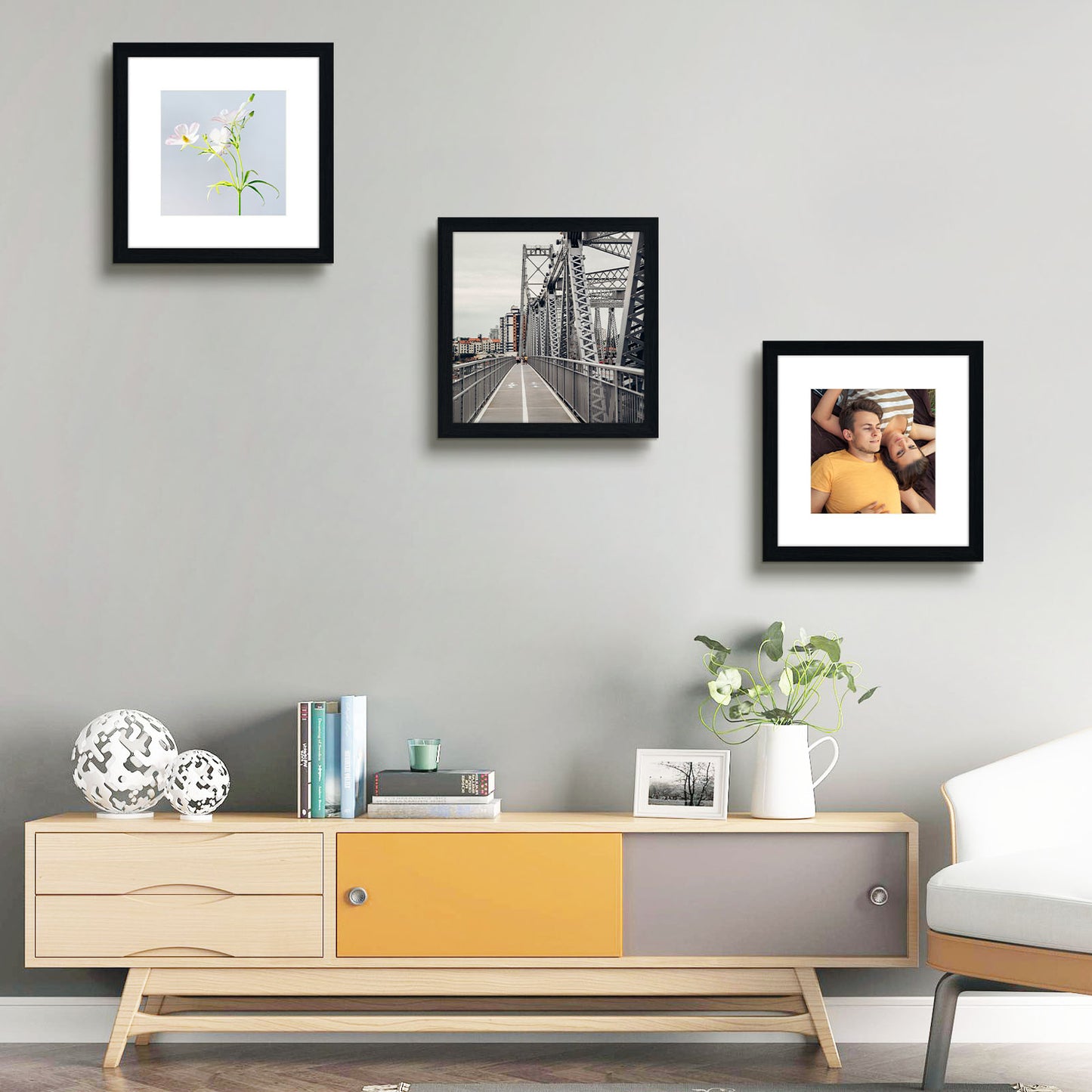 12x12 Black Picture Frame for 8x8 Photo with White Mat (9 Pack)