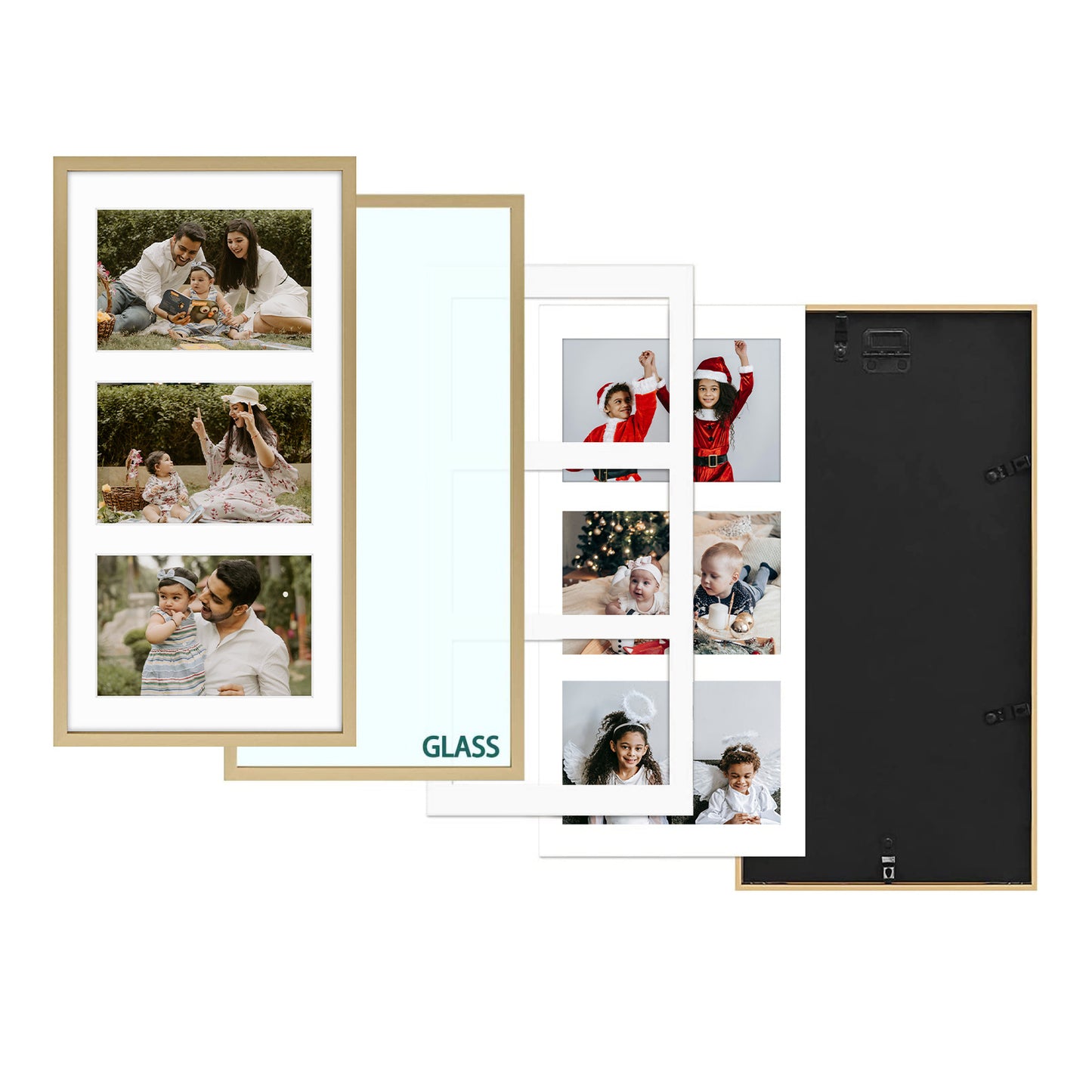 7x14 Gold Metal Picture Frame for Three 4x6 Photos with White Mat (12 Pack)