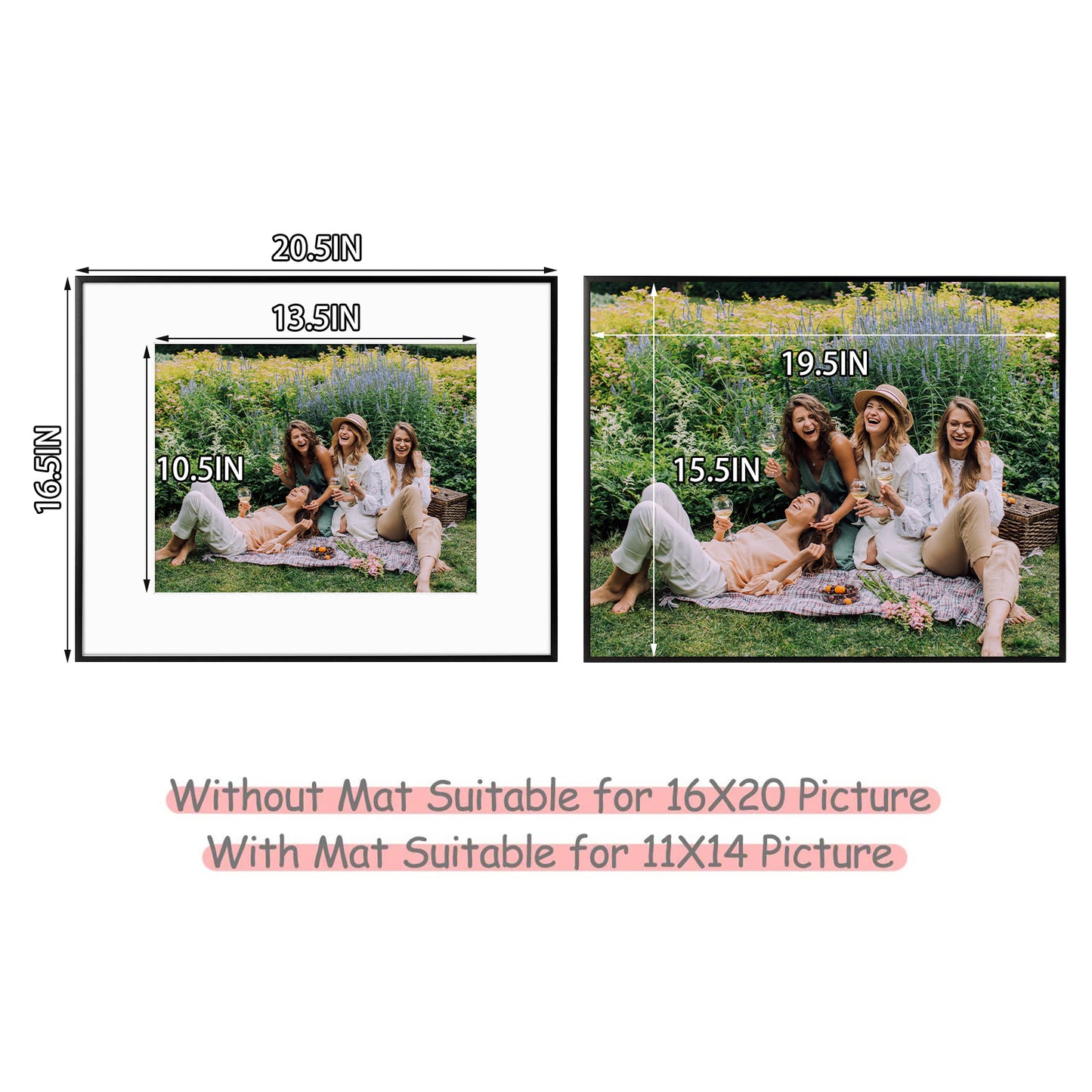 Frametory, 16x20 Aluminum Frame for 11x14 Picture with White Mat and Real Glass