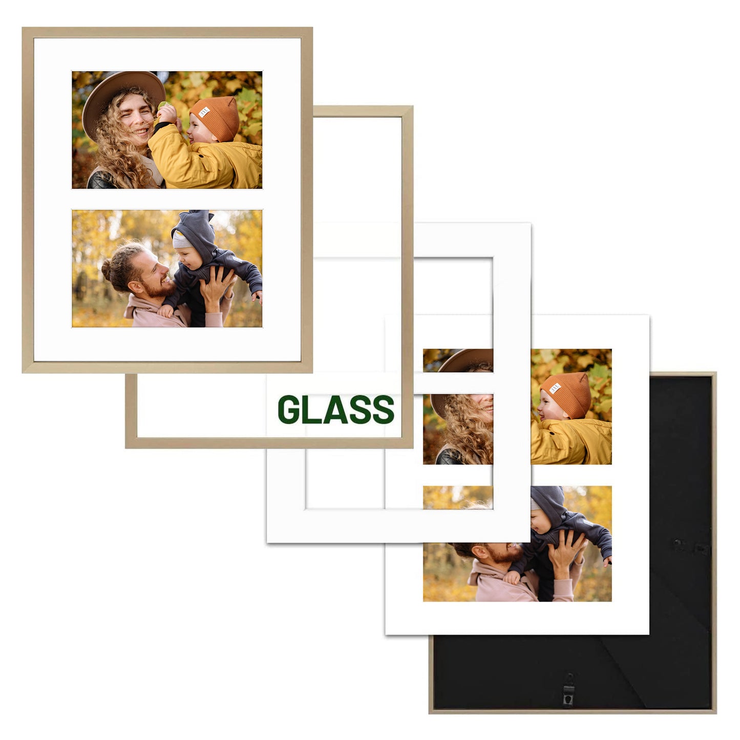 8x10 Gold Metal Picture Frame for Two 4x6 Photos with White Mat (12 Pack)