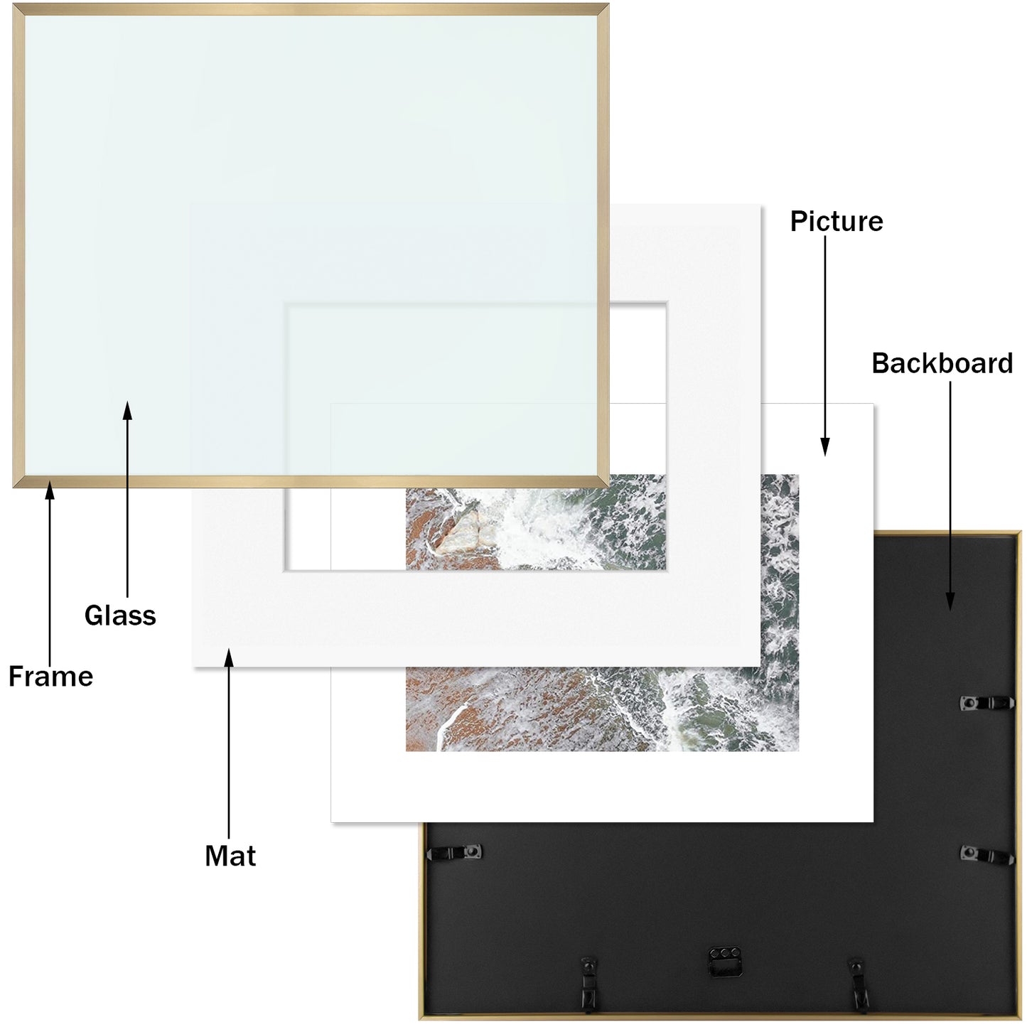 16x20 Gold Aluminum Picture Frame for 11x14 Photo with White Mat (6 Pack)