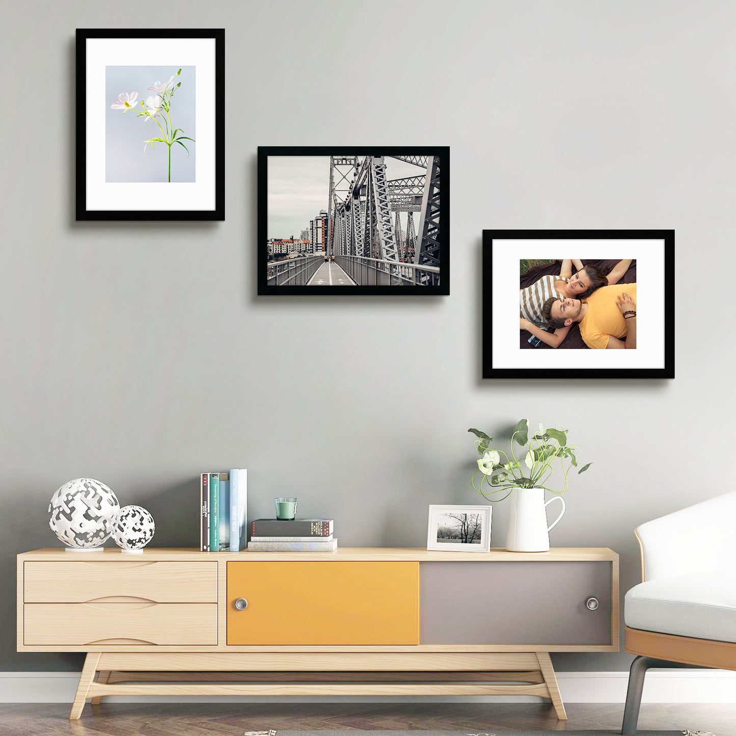 12x16 Black Picture Frame for 8.5x11 Photo with White Mat (8 Pack)
