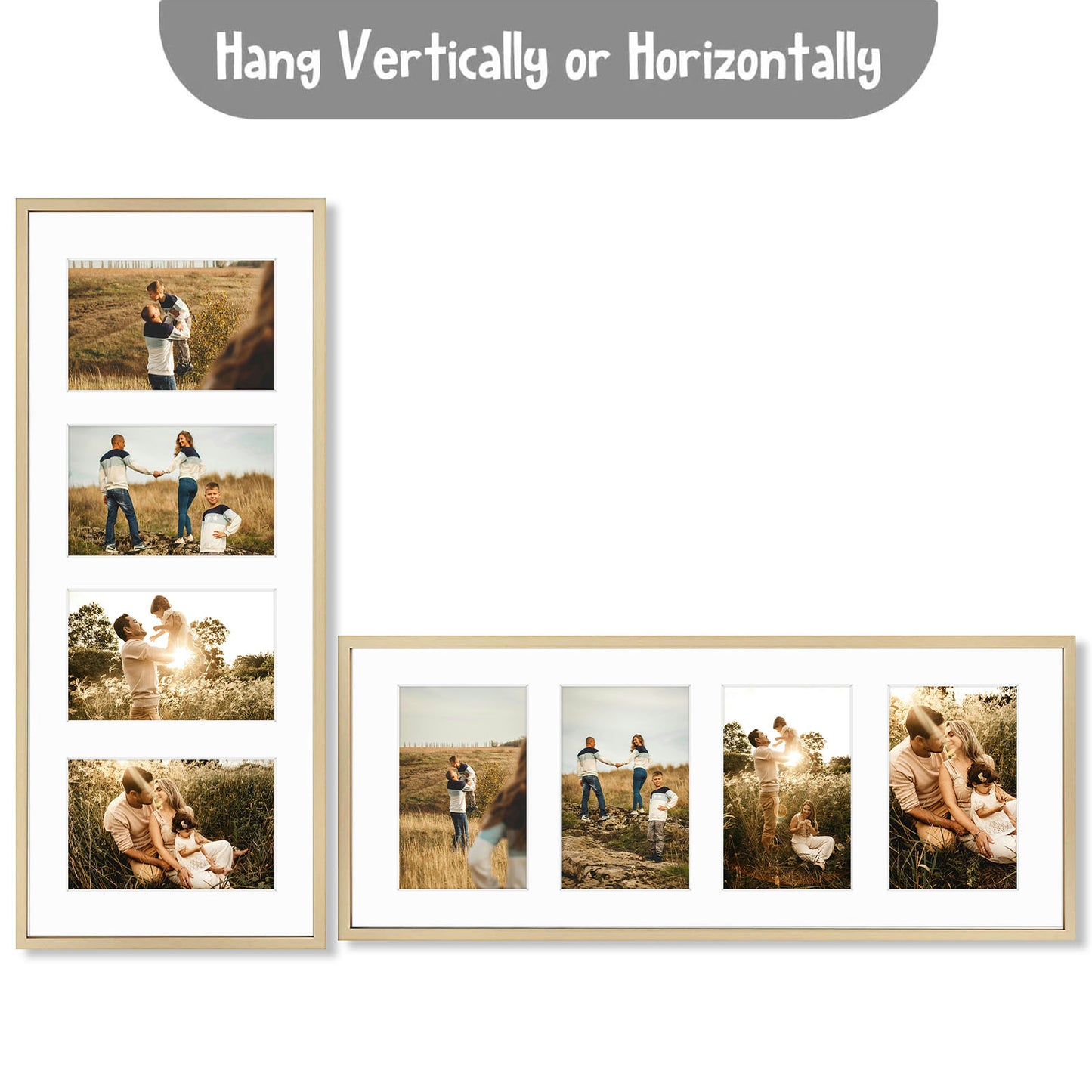 Frametory, 8x20 Collage Picture Frame with White Mat for Four 4x6 Pictures Gold (6 Pack)