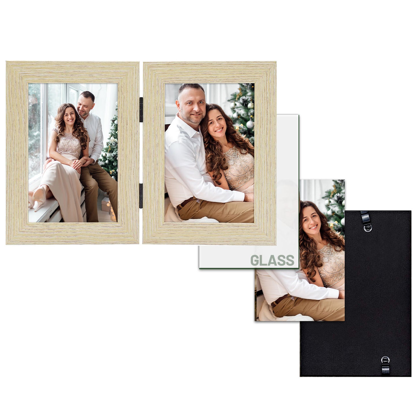 Frametory 4x6 Double Picture Frames Displays Two Pictures, Side by Side Desk Frame Folding Frame Collage Stands Vertically, Real Glass Front (10 Pack)
