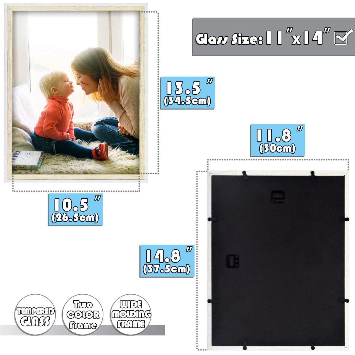 BOGO 11x14 White/Natural Picture Frame with Real Glass (12 Pack)