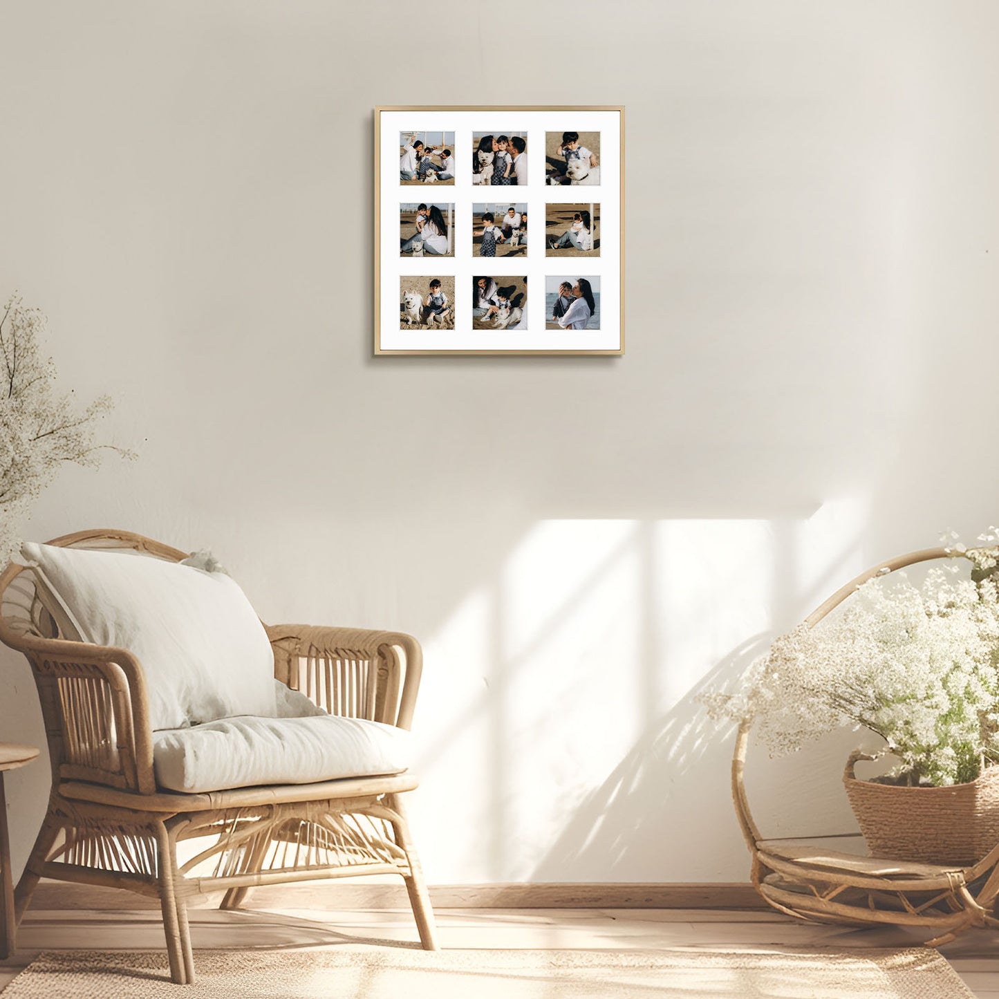 Frametory, 16x16 Gold Aluminum Picture Frame - Nine Openings Picture Frame - Matted for 4x4 Instagram Photos - Square Collage Photograph Frame - Wall Display (6 Pack)