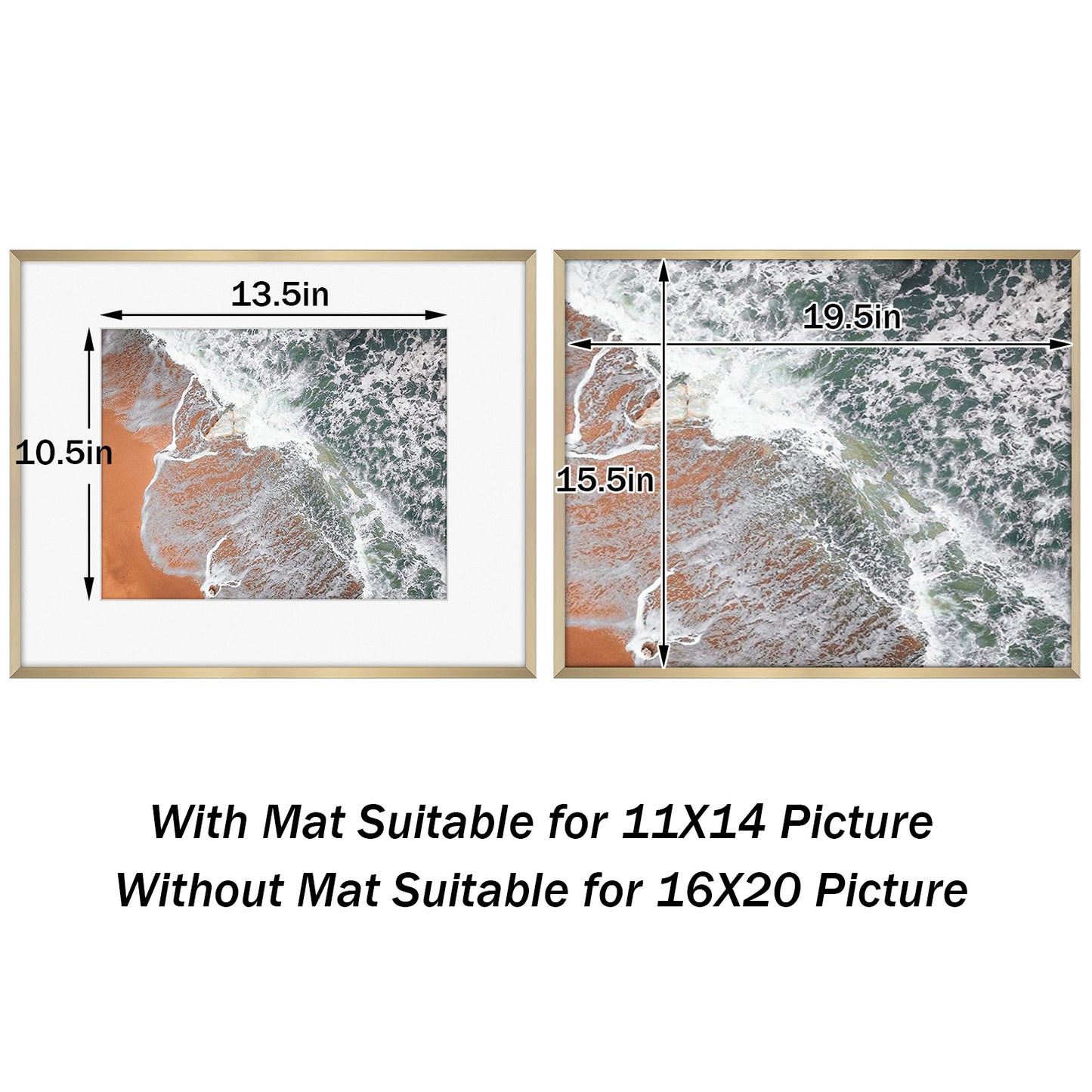 16x20 Gold Aluminum Picture Frame for 11x14 Photo with White Mat (6 Pack)