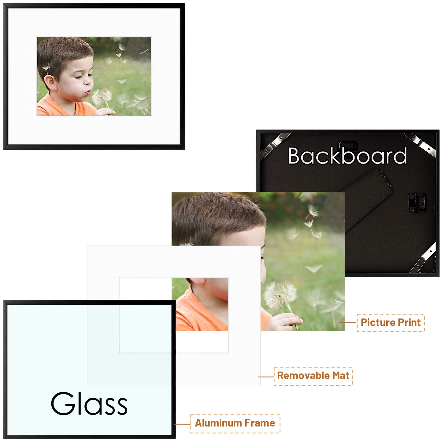 8x10 Metal Picture Frame for 5x7 Photo with White Mat and Real Glass(12 Pack)