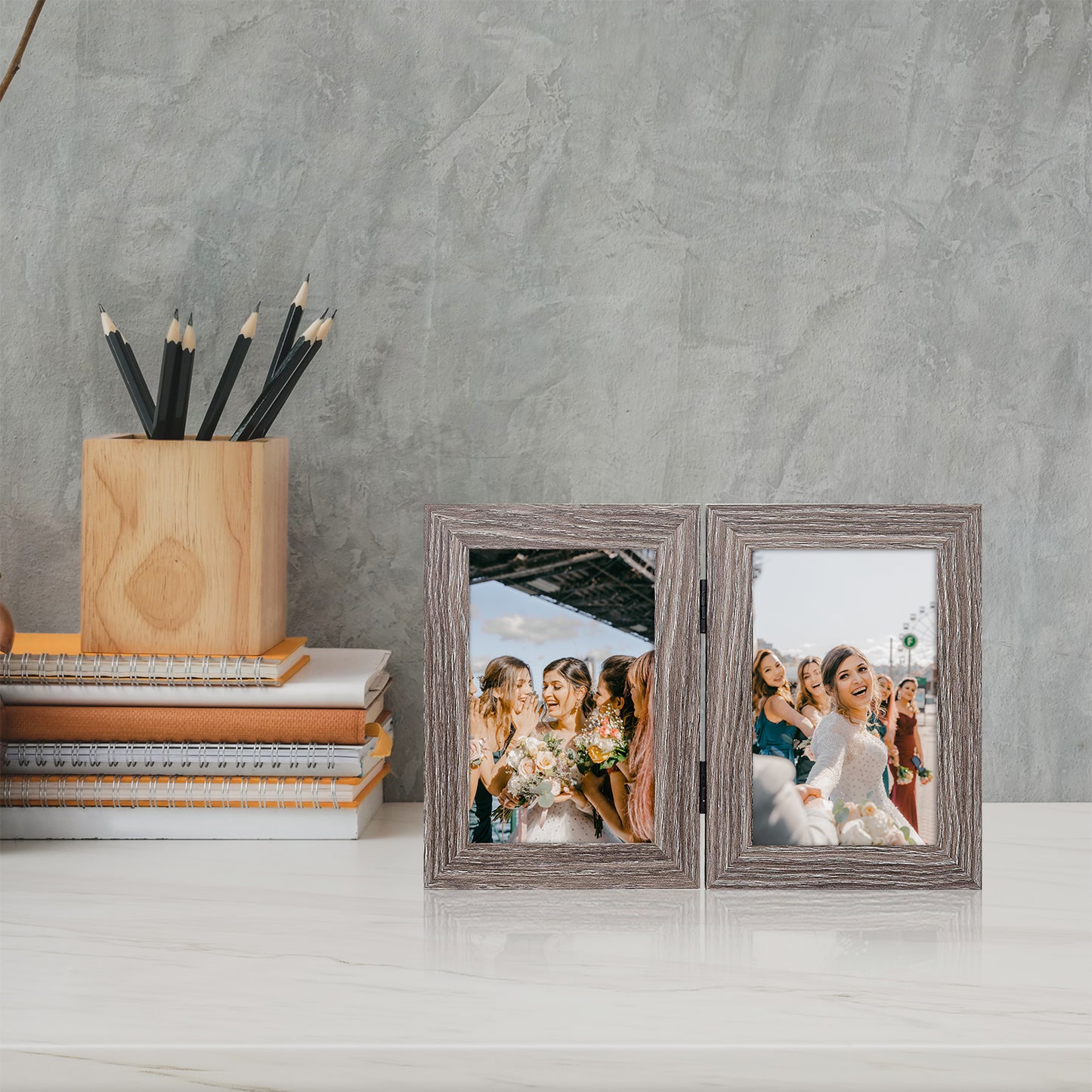 Frametory 4x6 Double Picture Frames Displays Two Pictures, Side by Side Desk Frame Folding Frame Collage Stands Vertically, Real Glass Front (10 Pack)