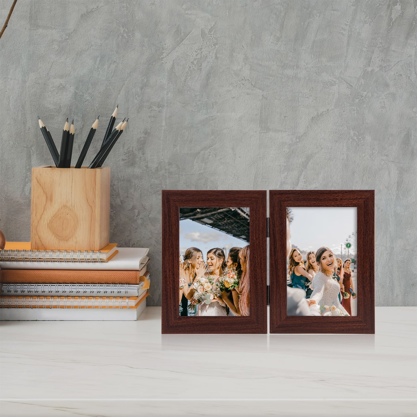 Frametory 4x6 Double Picture Frames Displays Two Pictures, Side by Side Desk Frame Folding Frame Collage Stands Vertically, Real Glass Front (10 Pack)