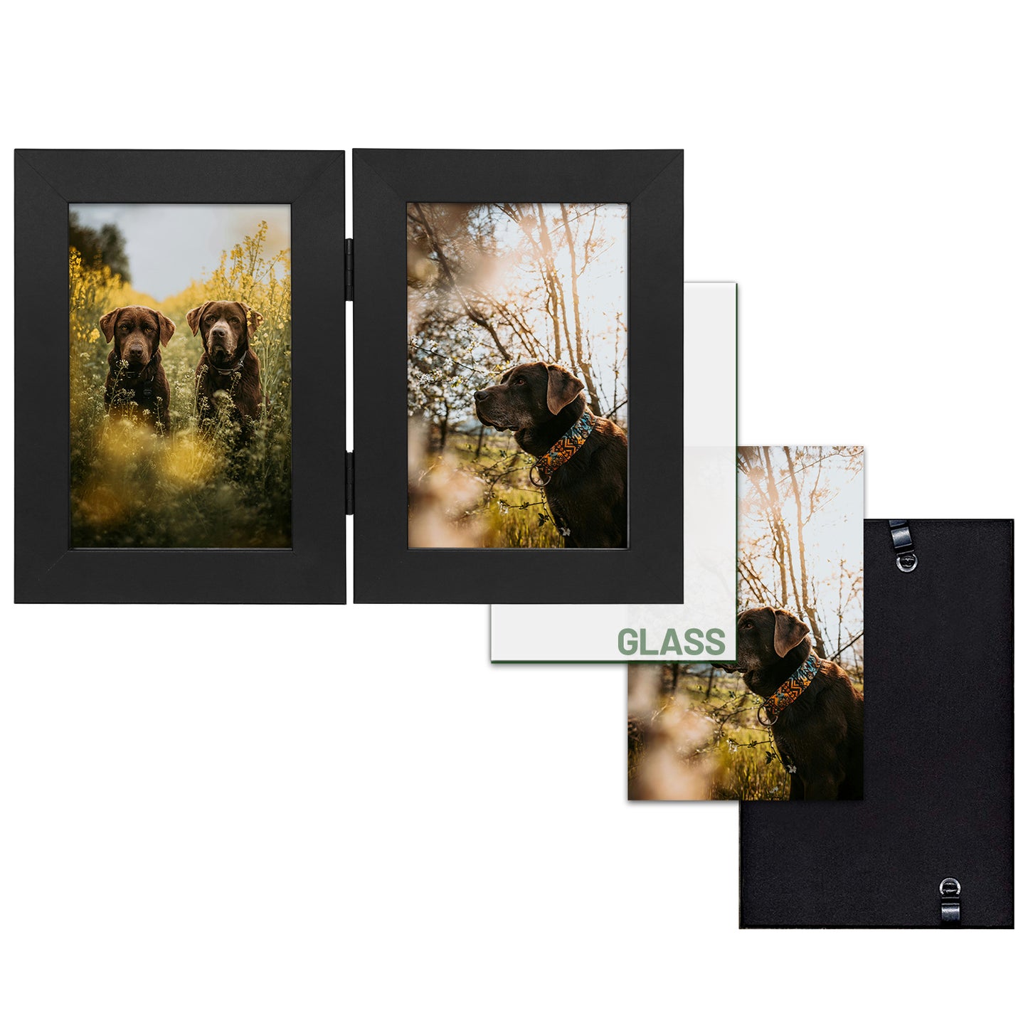 Clearance 4x6 Double Picture Frames Displays Two Pictures, Side by Side Desk Frame Folding Frame Collage Stands Vertically, Real Glass Front (10 Pack)